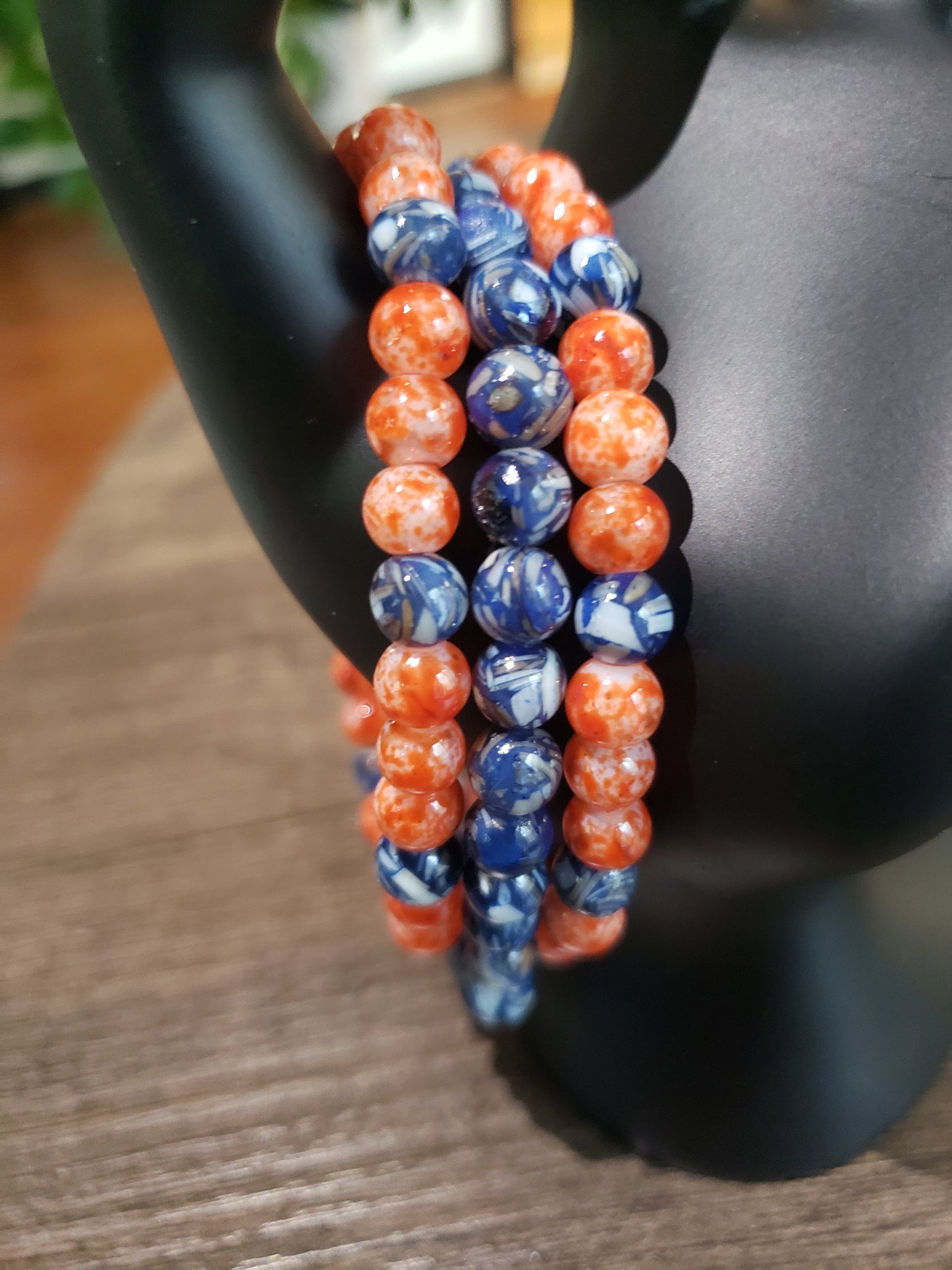 Amber Agate and Blue Sodalite Beaded Bracelet Set