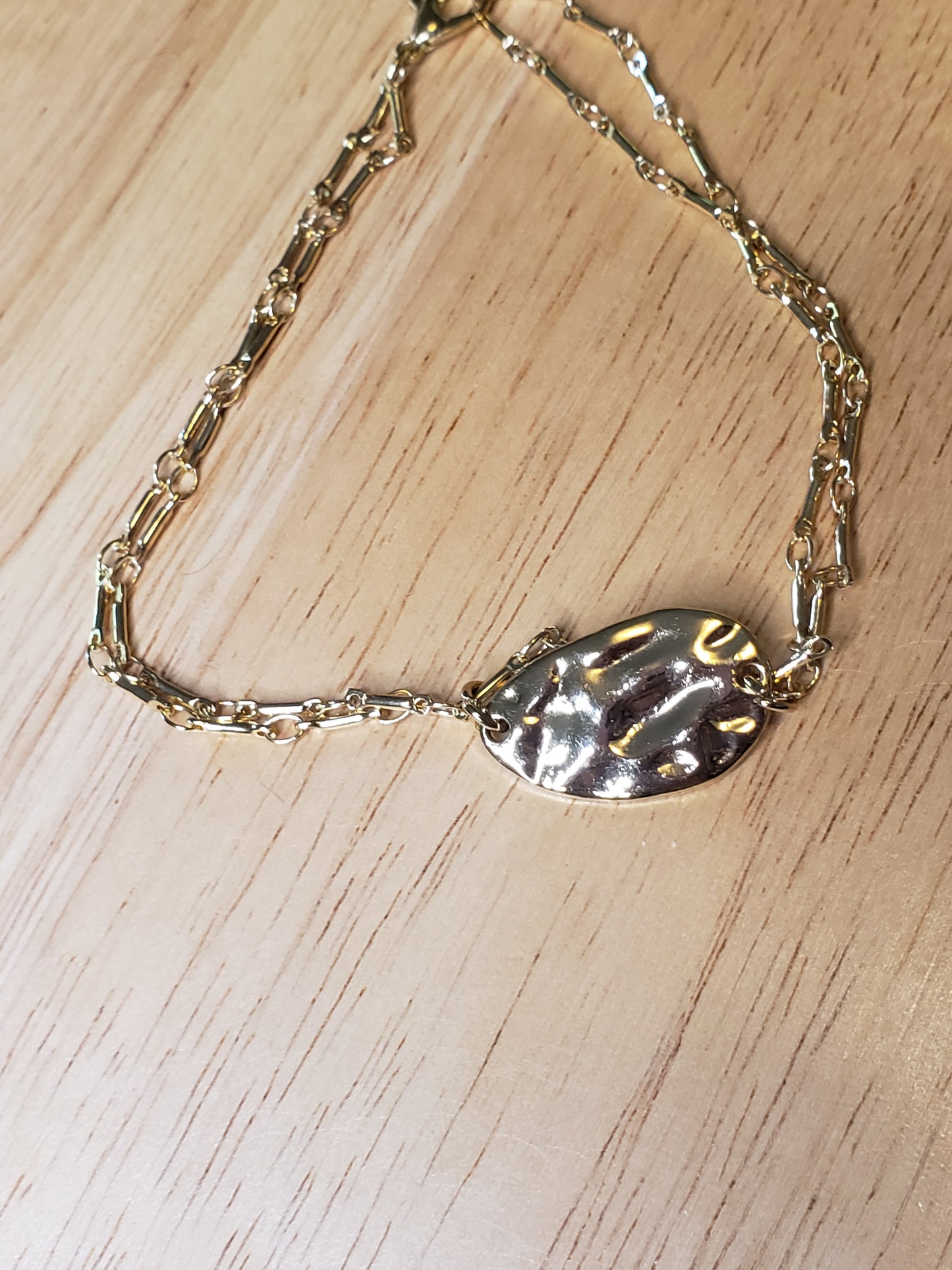 Minimalist Gold Hammered Charm Bracelet