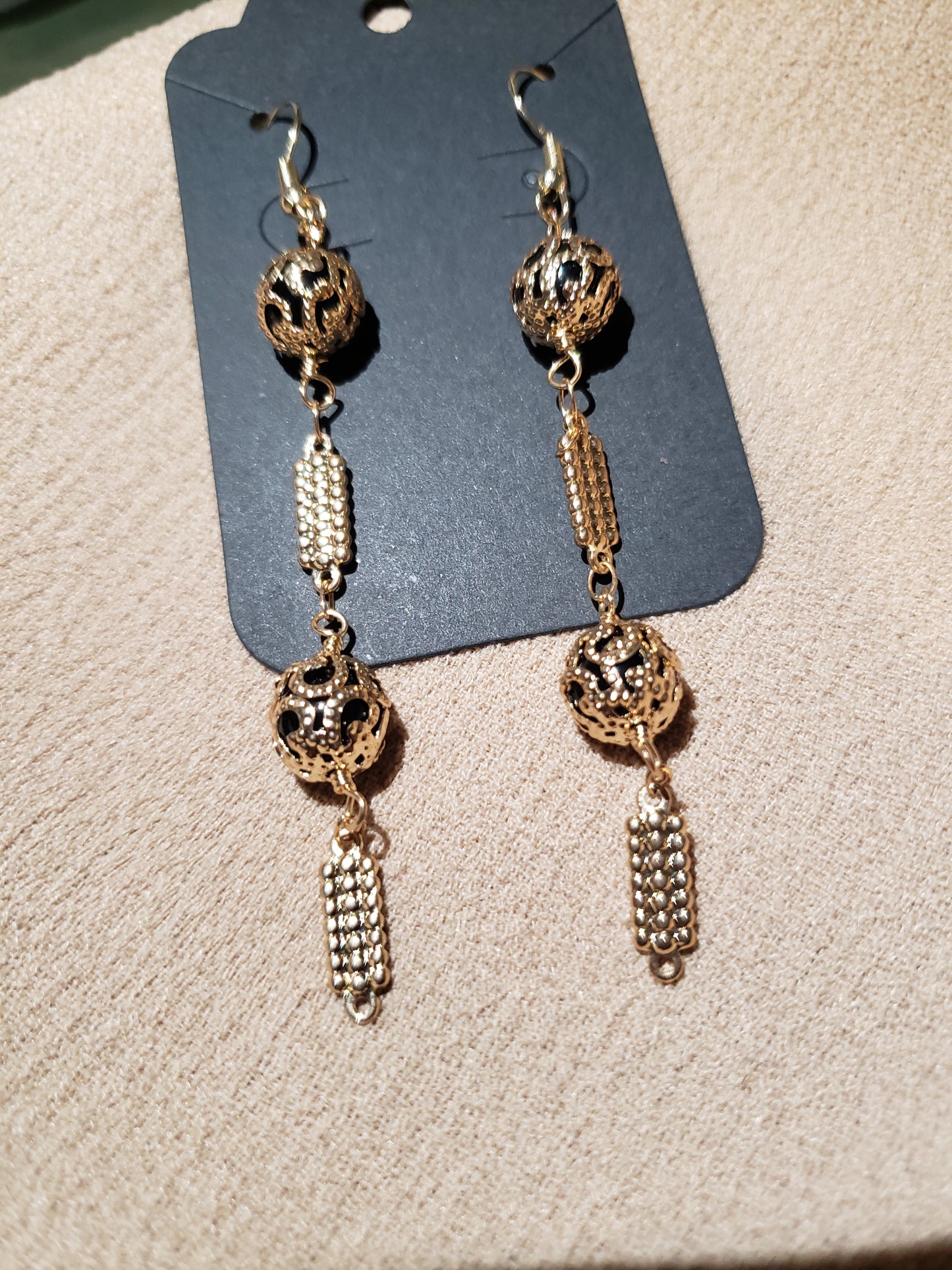 Gold Caged Bead Earrings