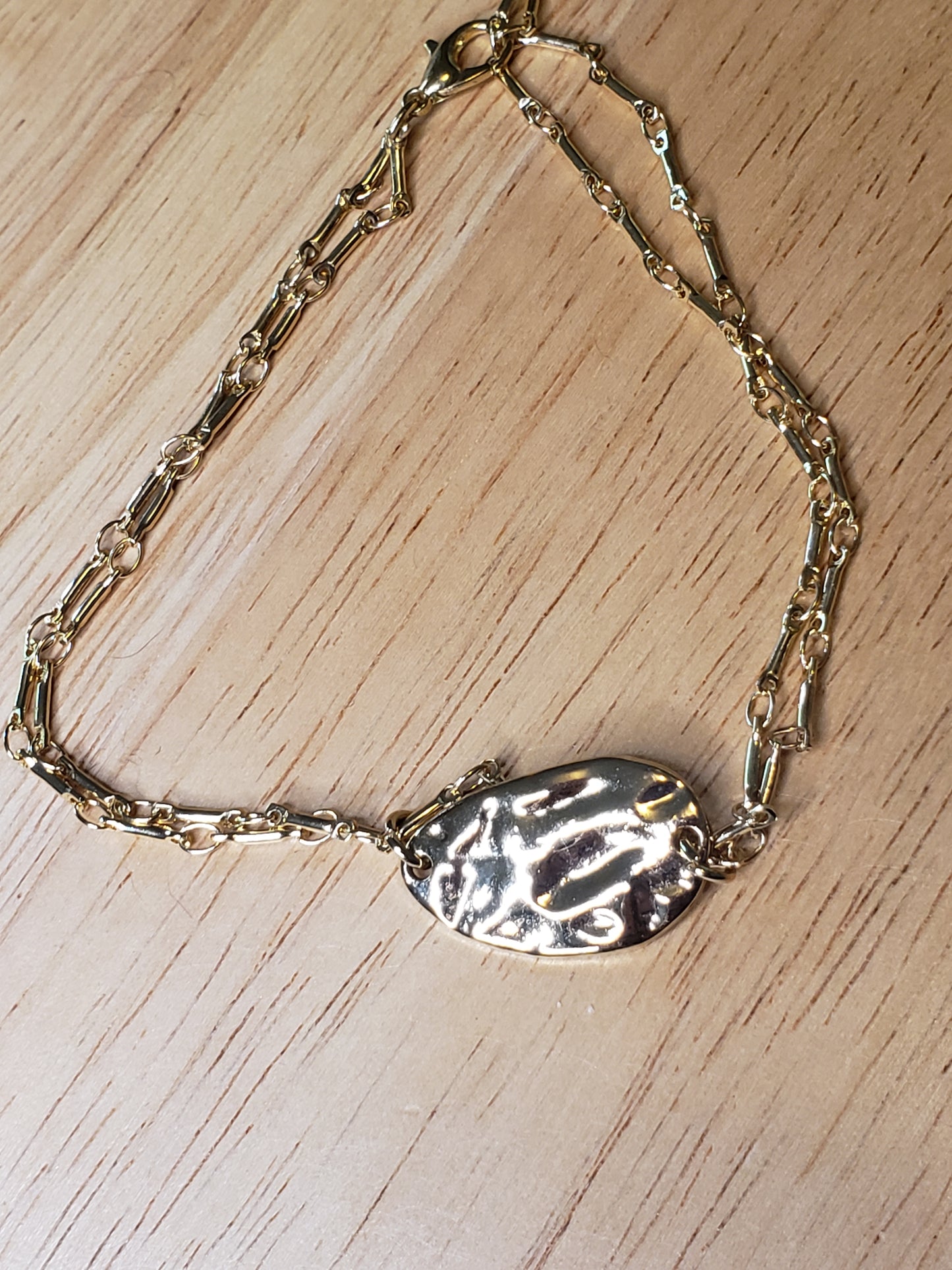 Minimalist Gold Hammered Charm Bracelet