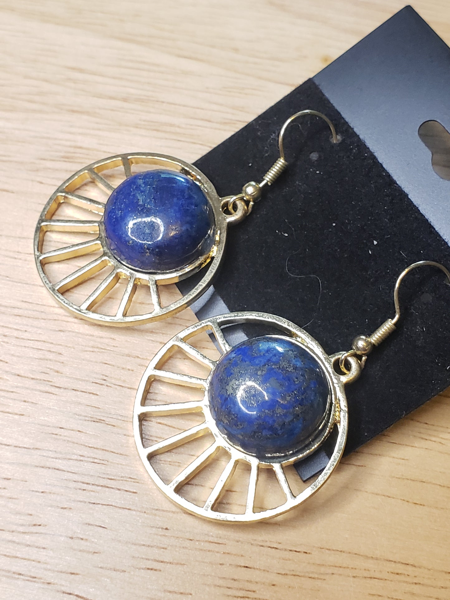 Blue Lapis Sun Pendant Earrings