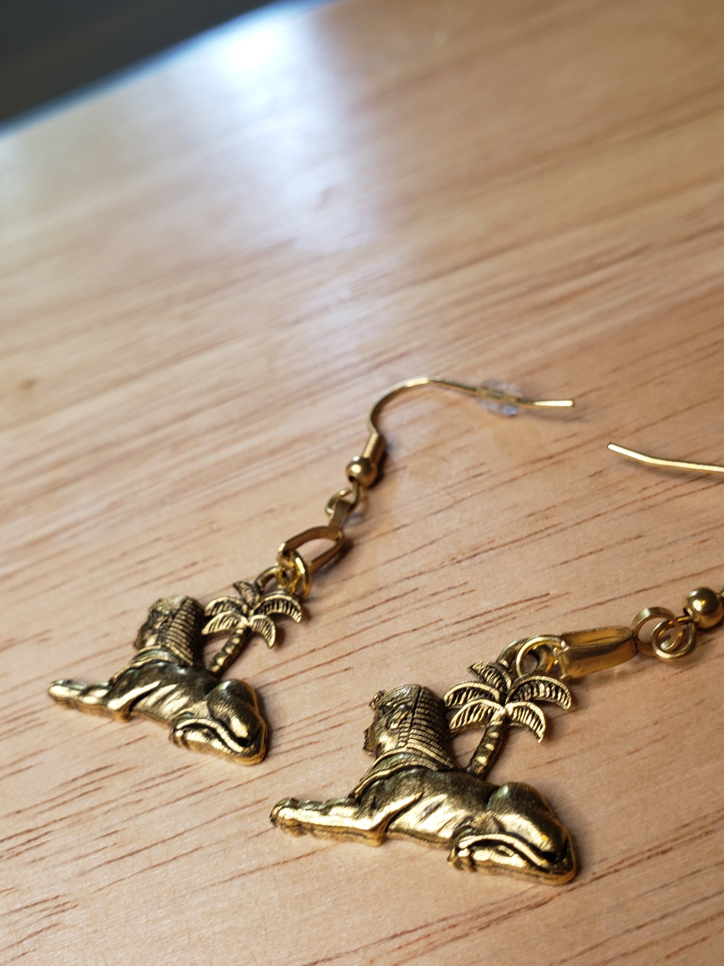 Egyptian Gold Sphinx Pendant Earrings