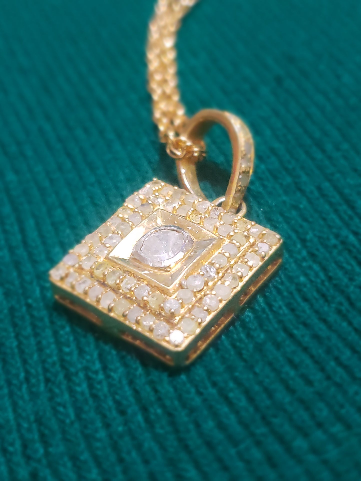 Diamond Paved Gold Square Pendant Necklace