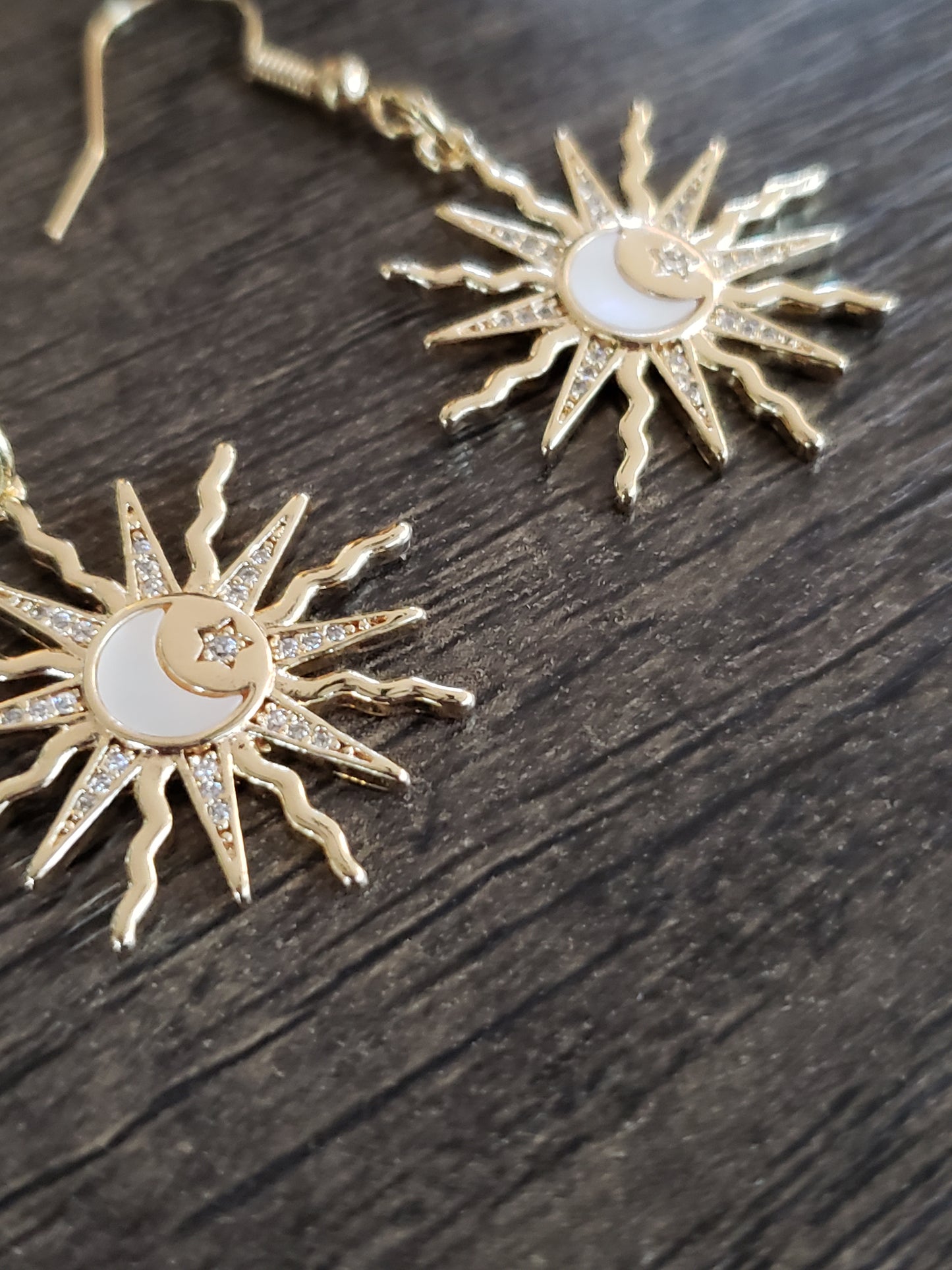 Gold Sun and Moon Micropaved Earrings