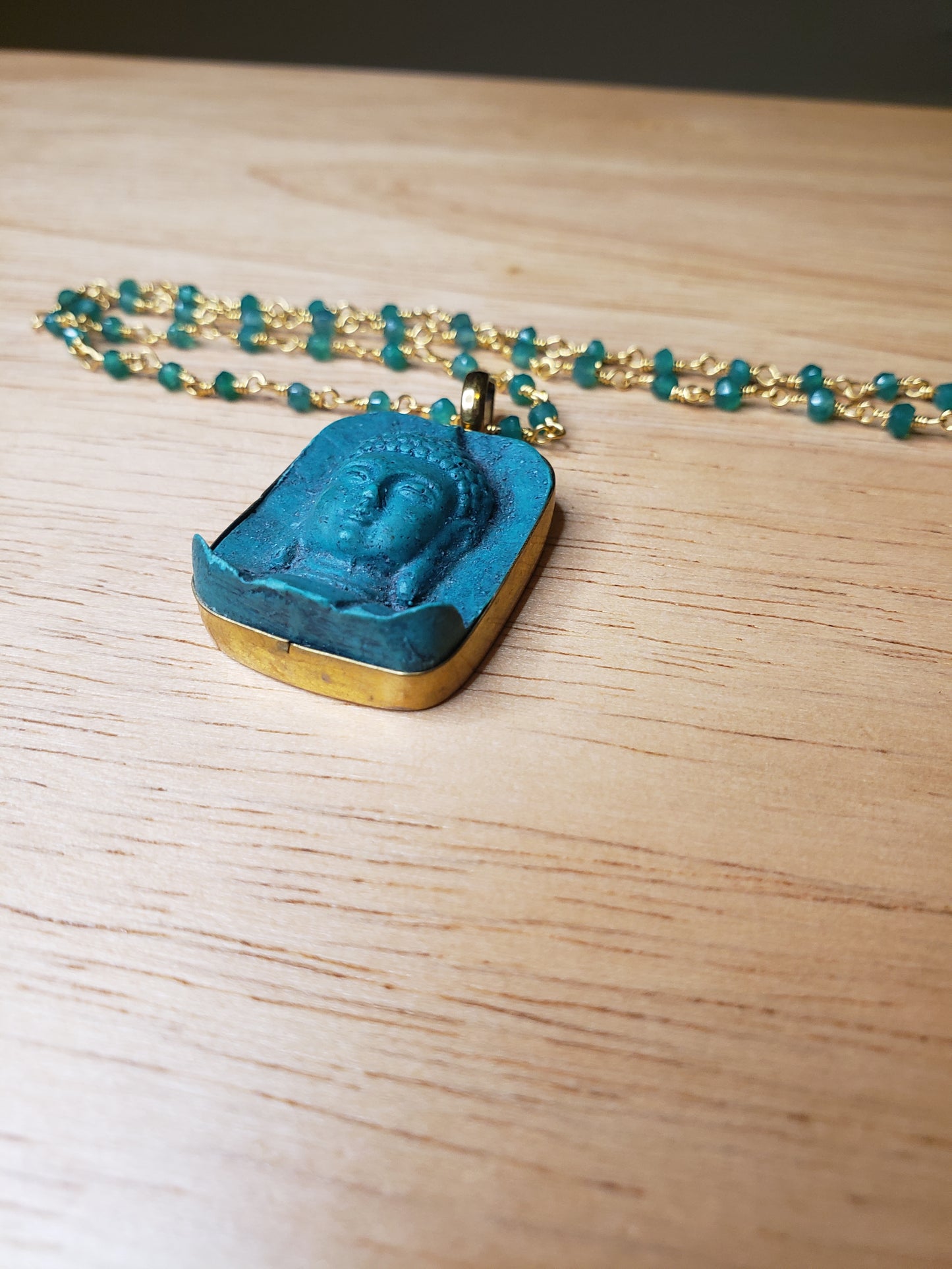 Stone Carved Buddha Rosary Style Necklace