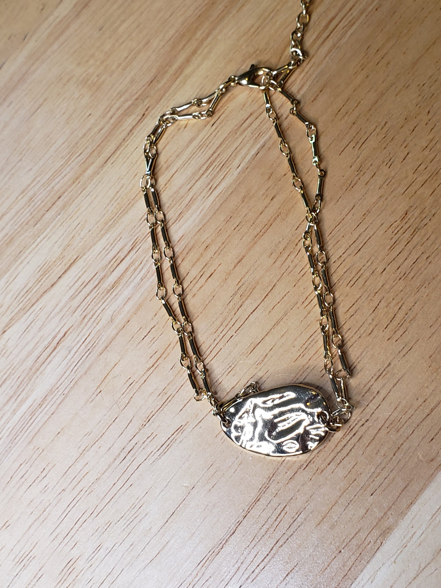 Minimalist Gold Hammered Charm Bracelet