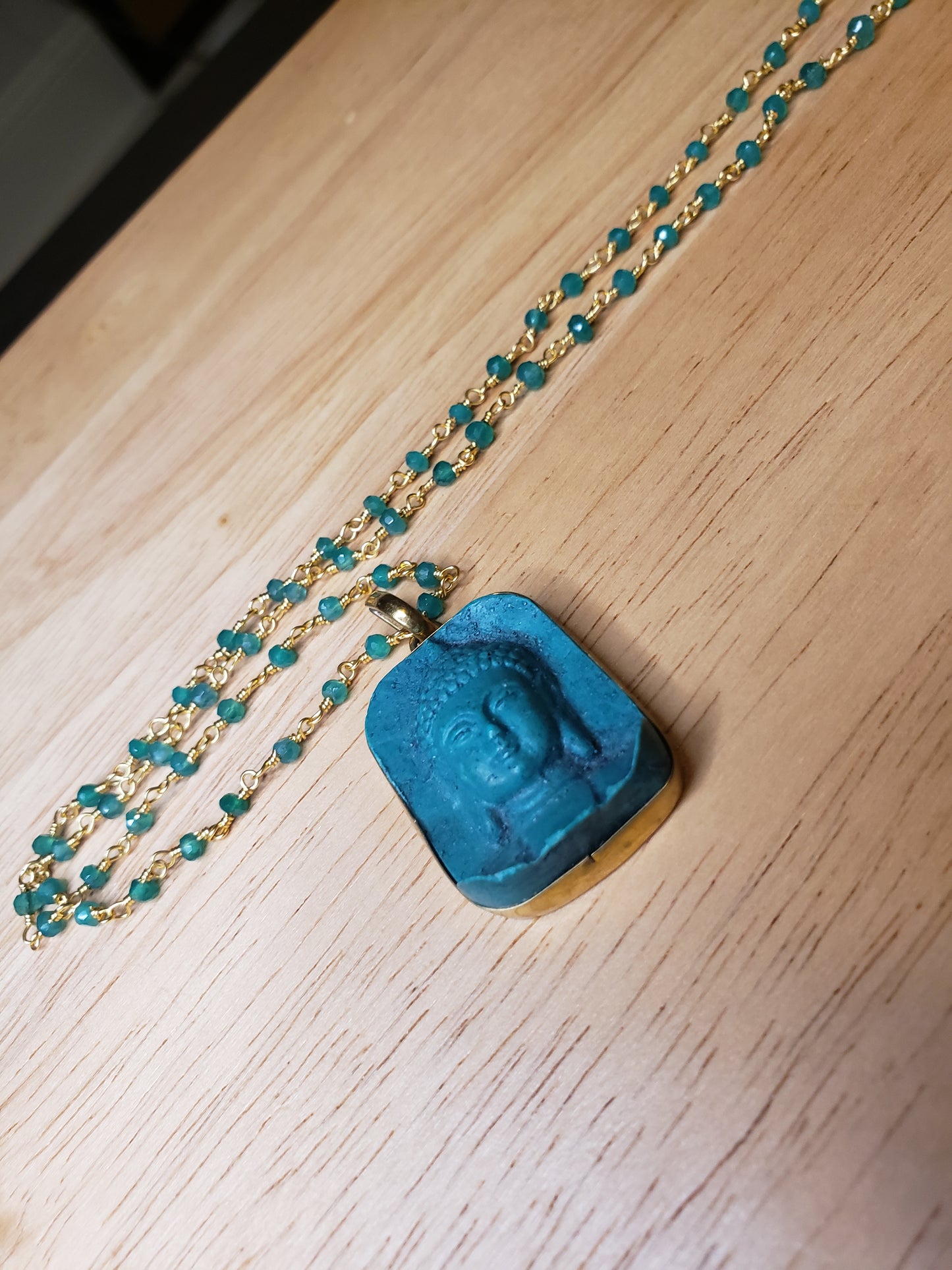 Stone Carved Buddha Rosary Style Necklace