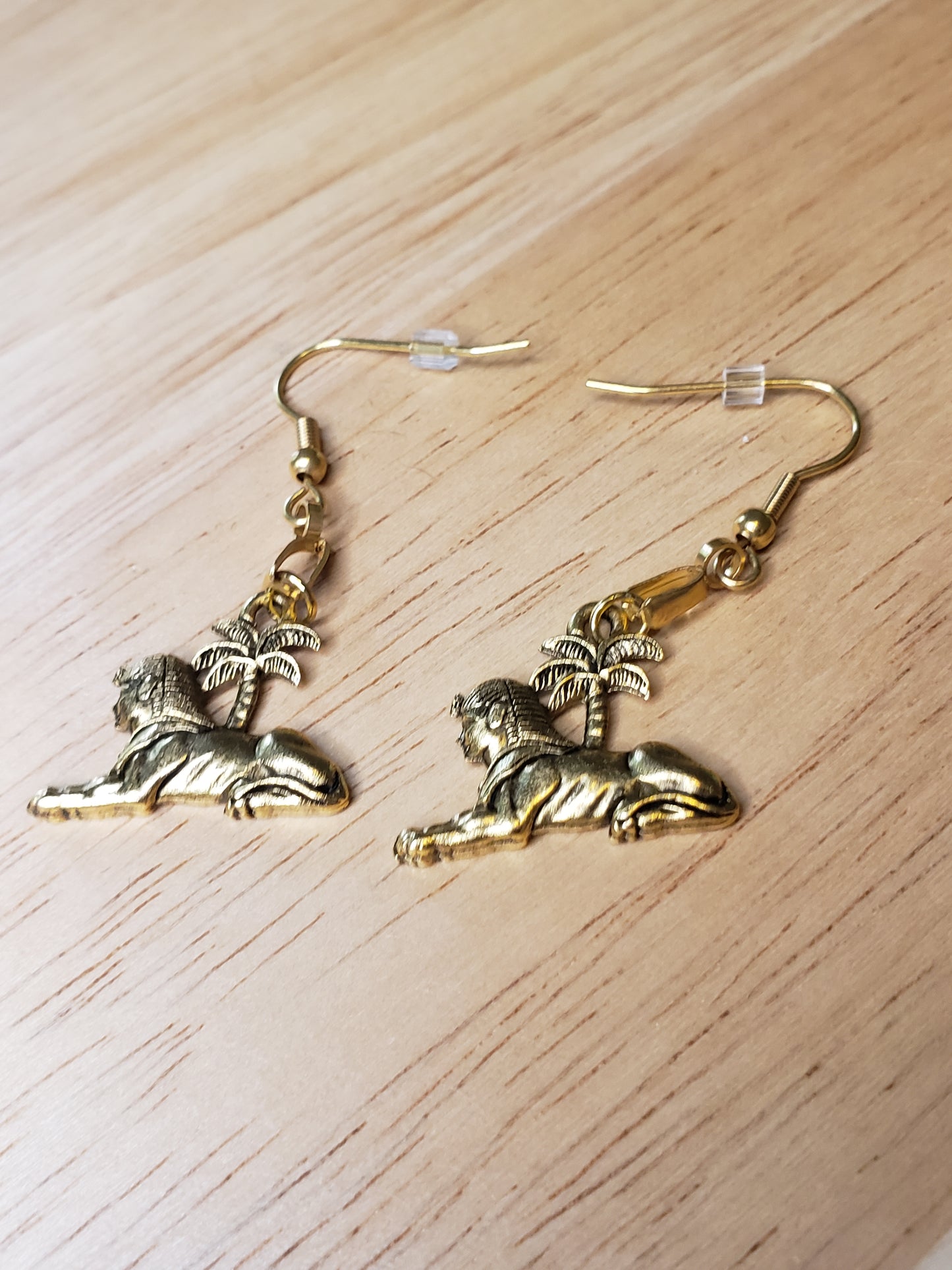 Egyptian Gold Sphinx Pendant Earrings