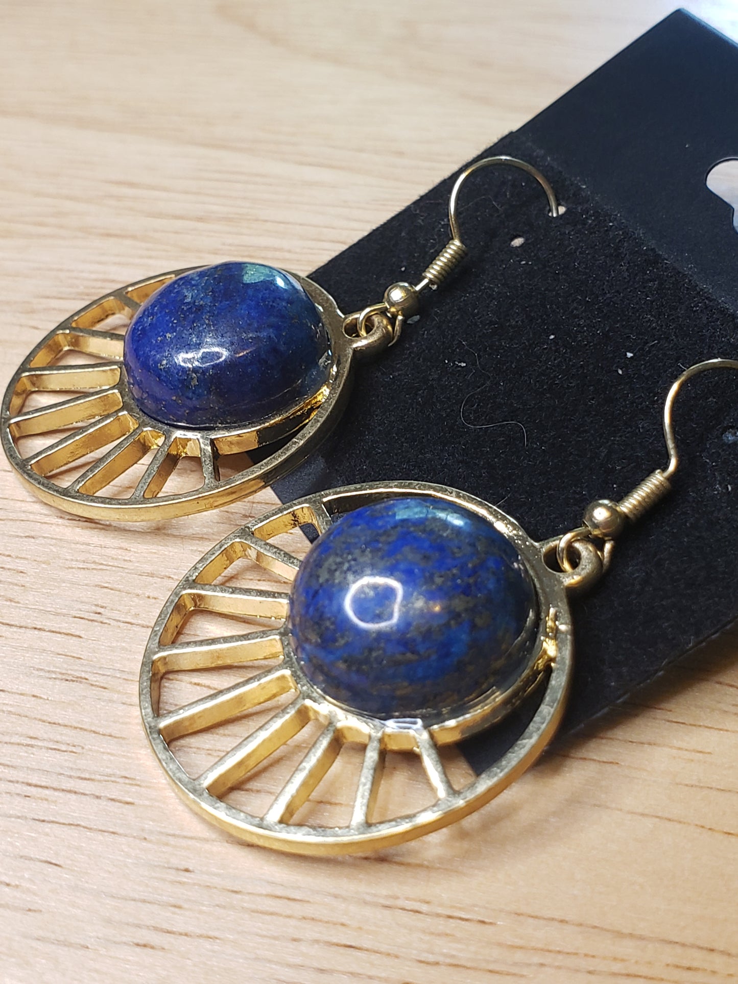 Blue Lapis Sun Pendant Earrings