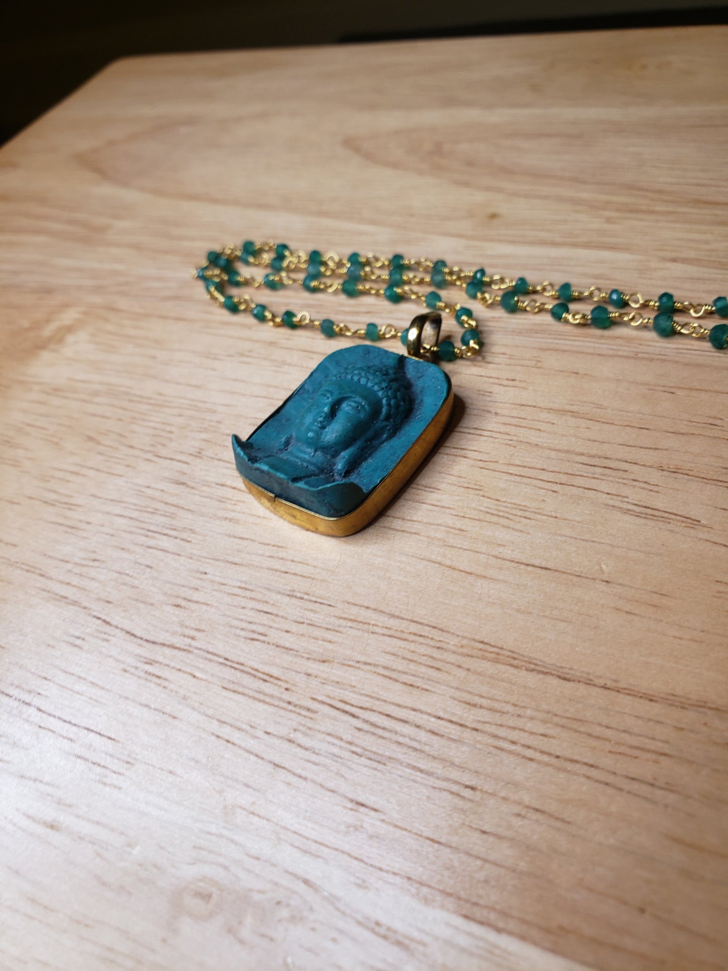 Stone Carved Buddha Rosary Style Necklace