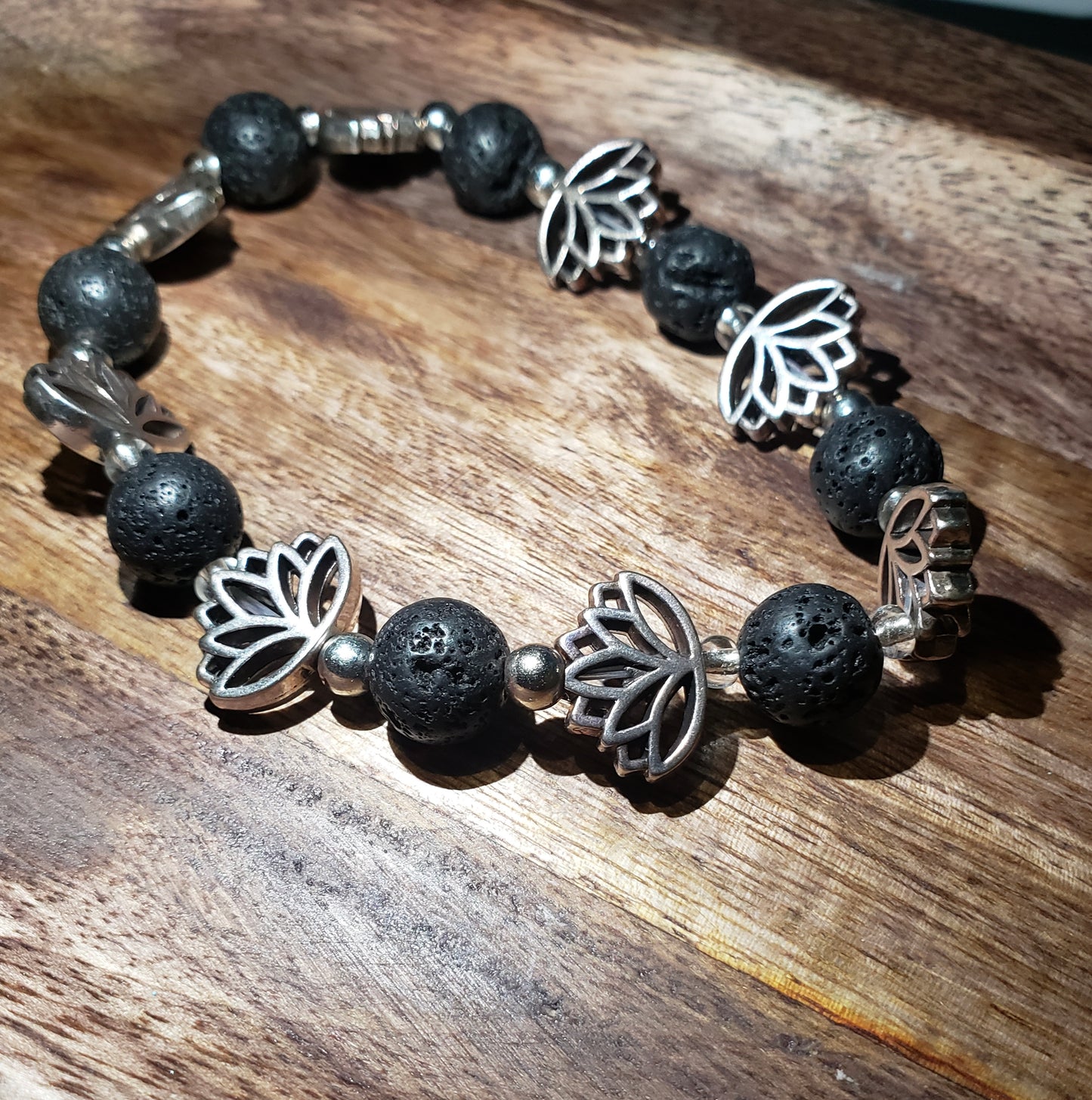 Lotus Flower and Lava Stone Bracelet