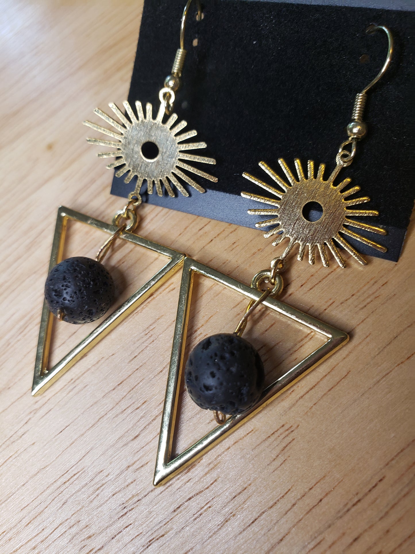 High Vibrations Essential Oil Diffuser Lava Stone Earrings with Geometric Evil Eye Charm
