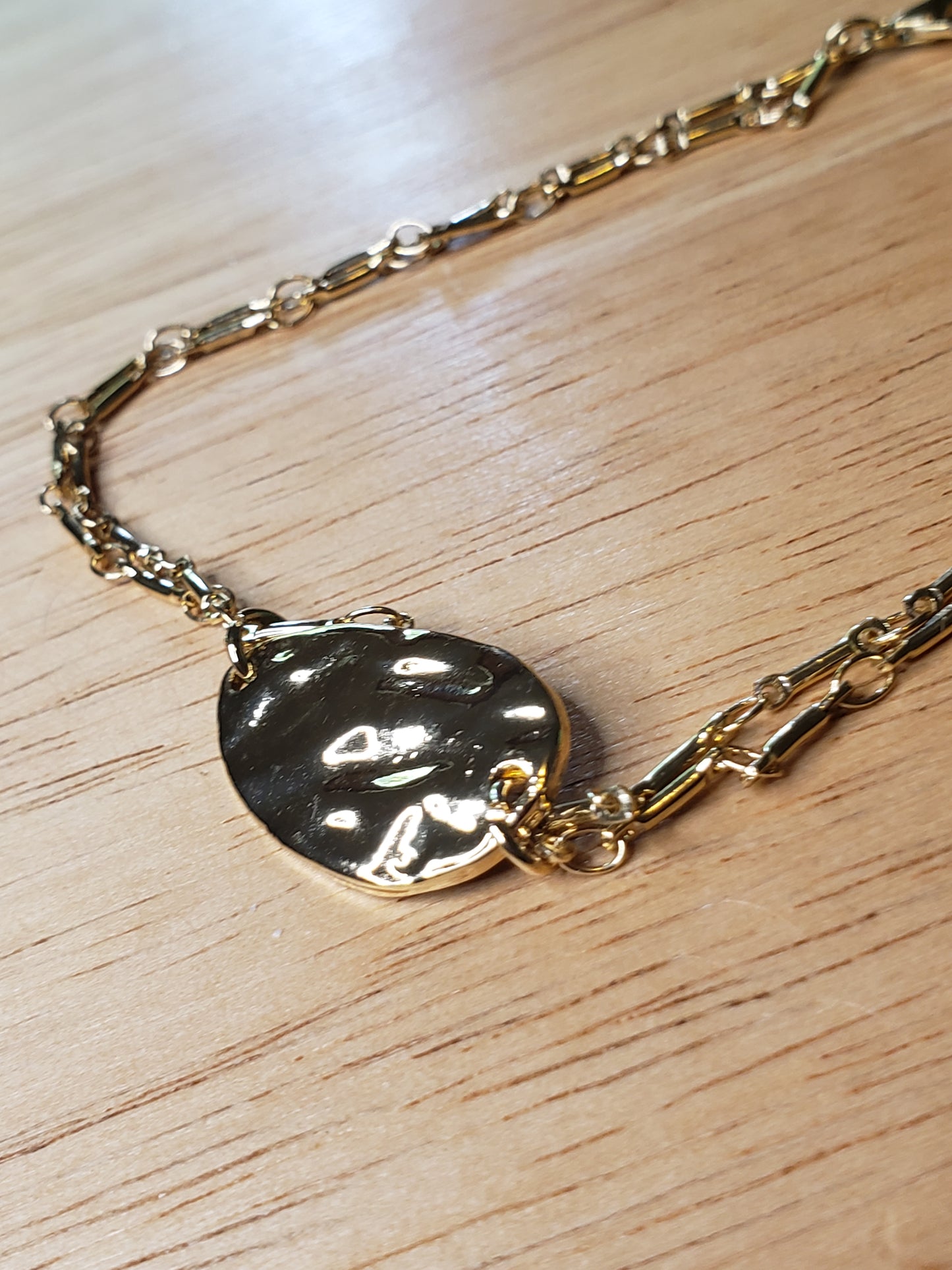 Minimalist Gold Hammered Charm Bracelet