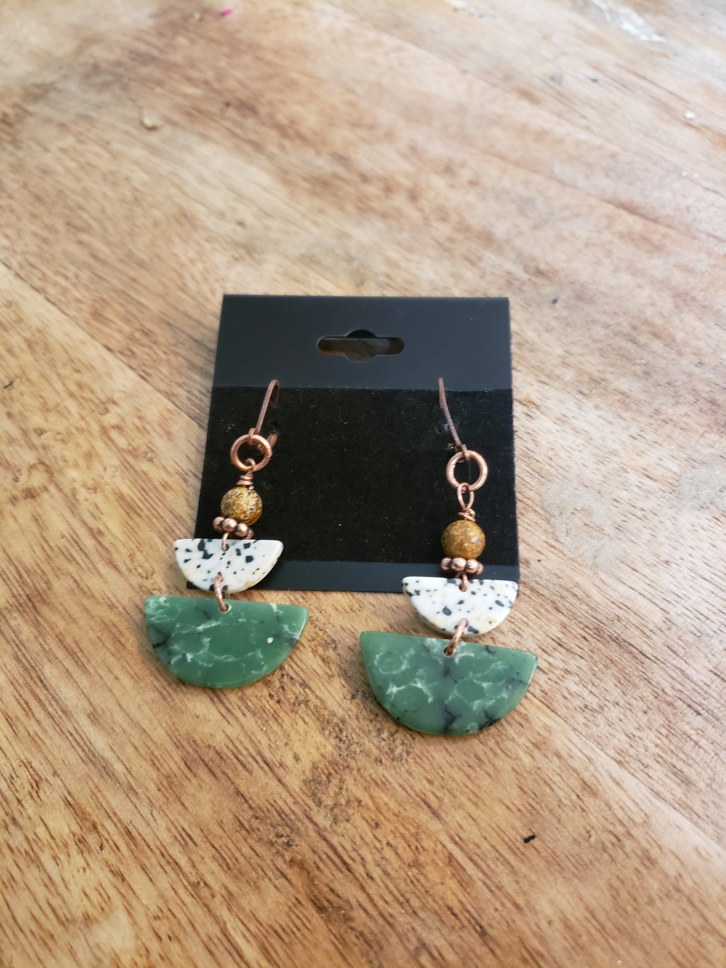 Green and White Semi Circle Earrings