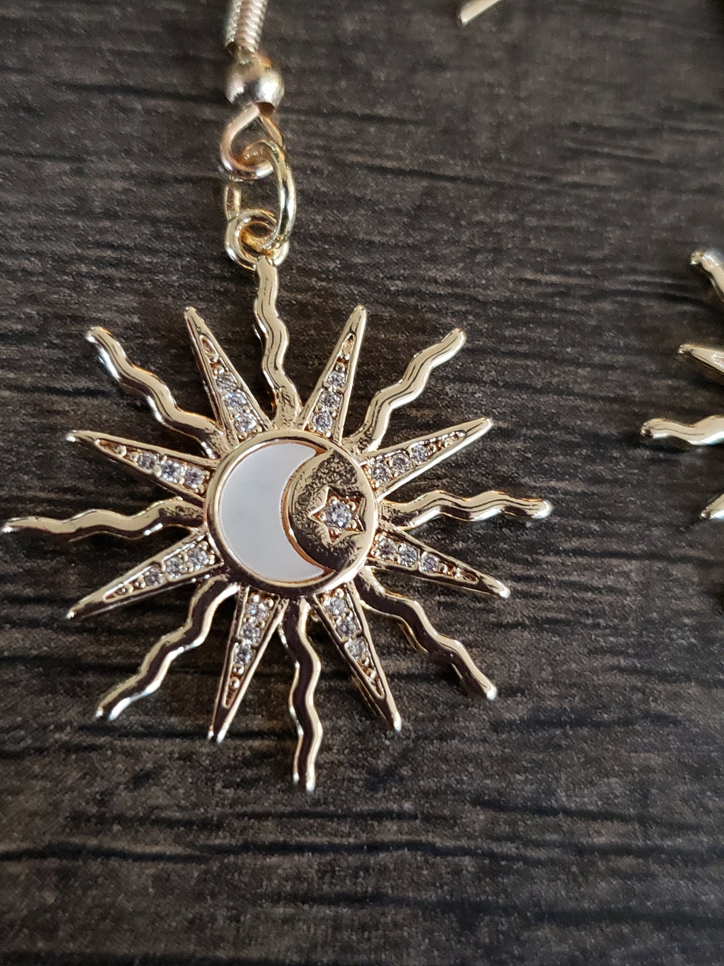 Gold Sun and Moon Micropaved Earrings