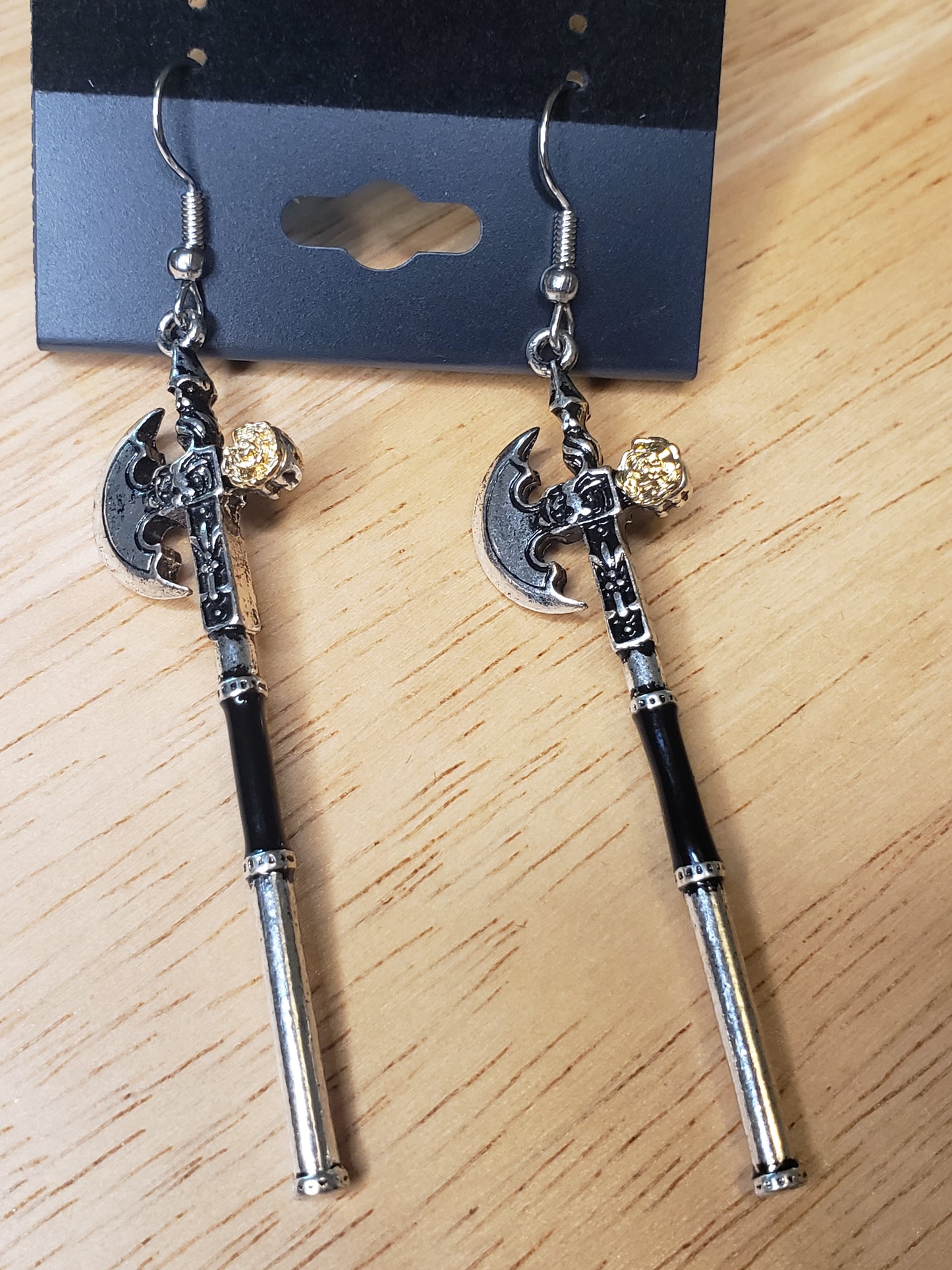 Silver Knights Halberd with Gold Rose Earrings