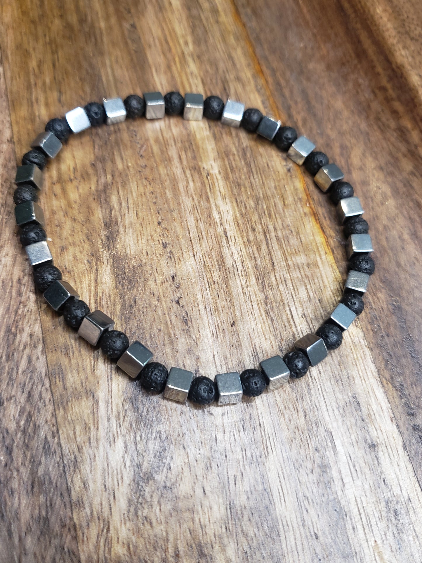“Strata” – Lava Stone & Hematite Cube Bracelet