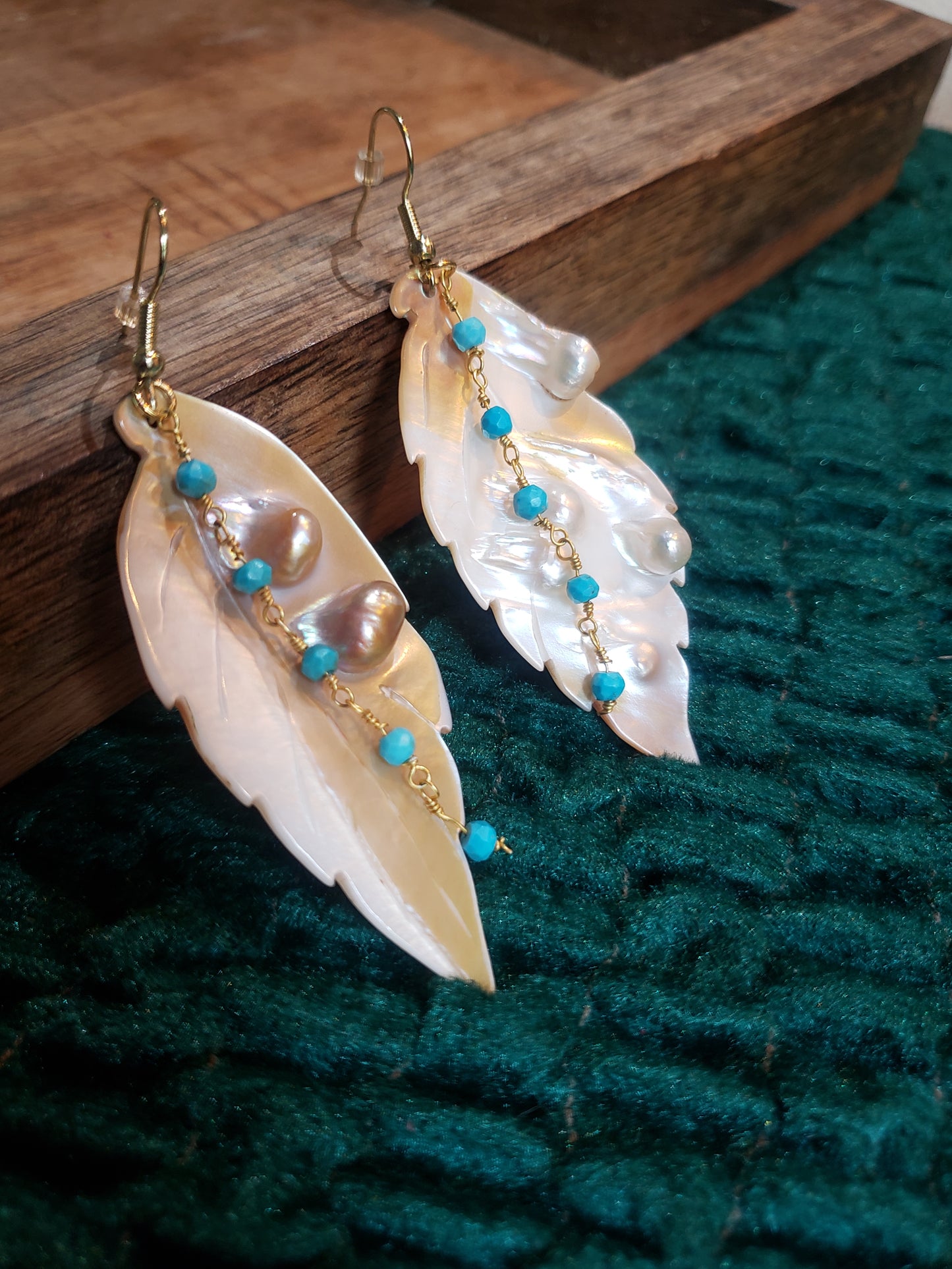 Mother of Pearl Carved Feather Earrings