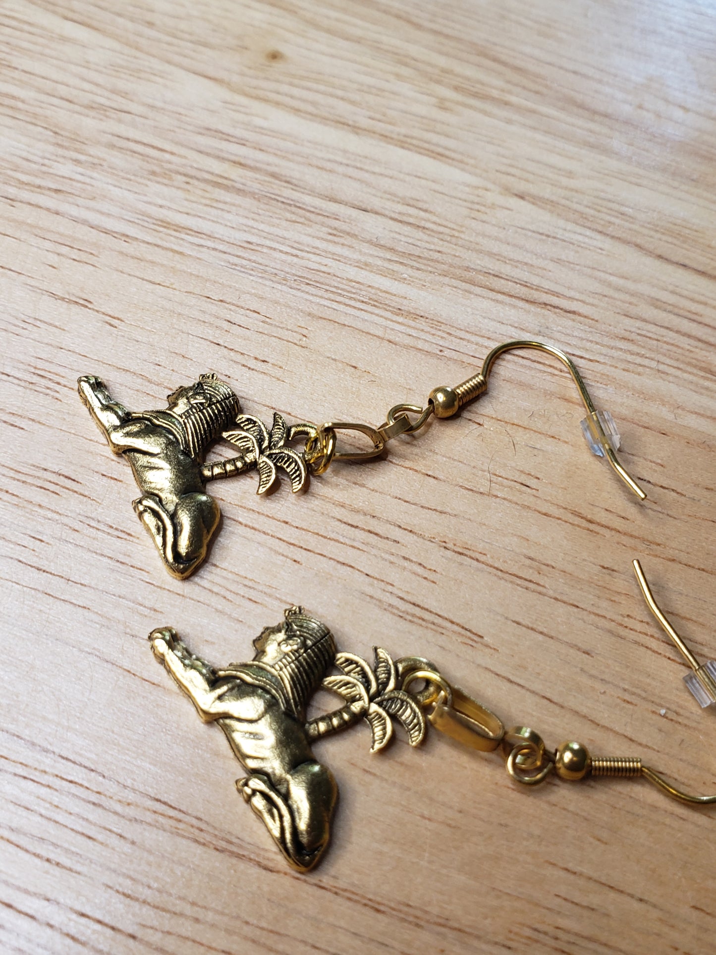 Egyptian Gold Sphinx Pendant Earrings
