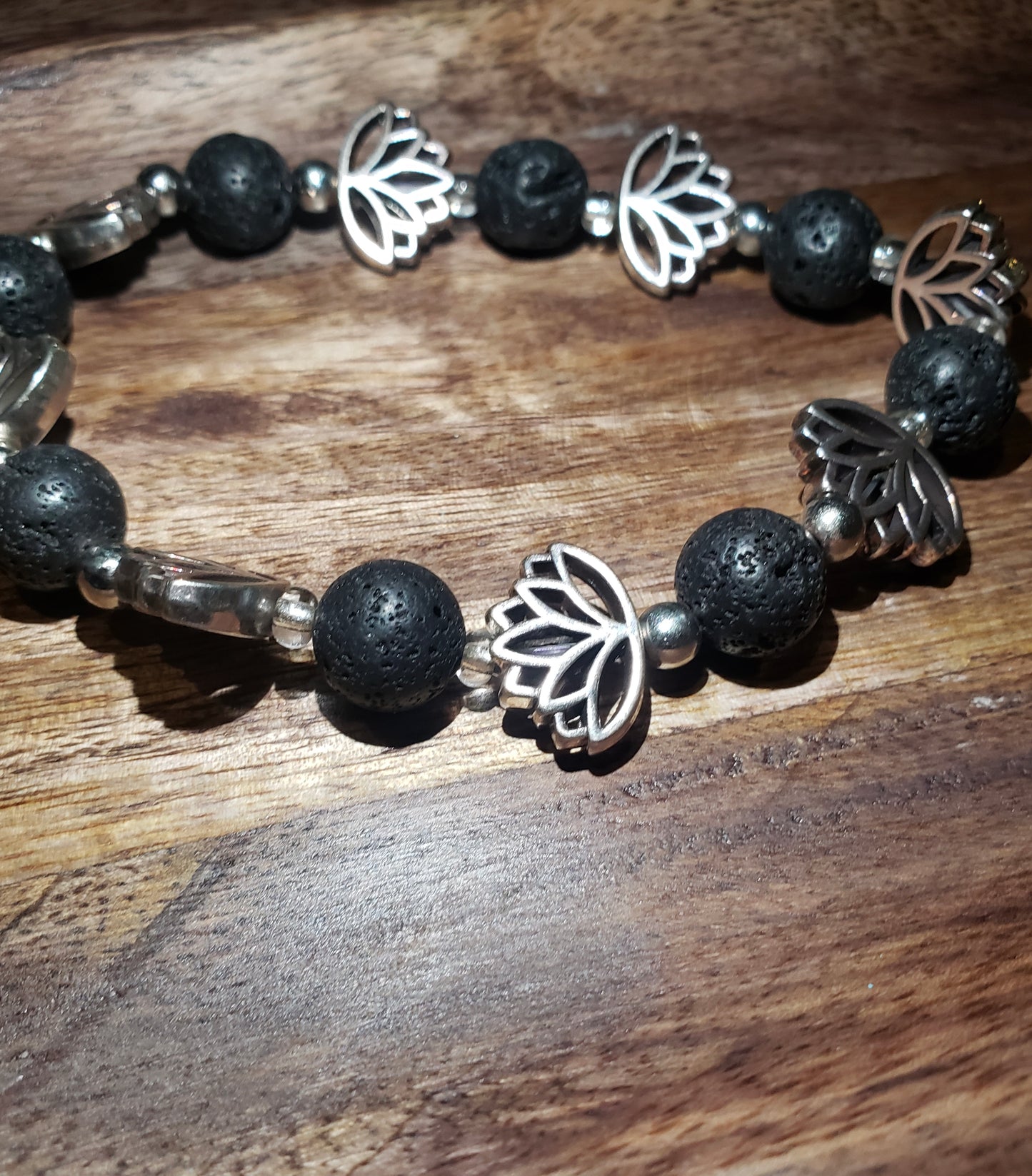 Lotus Flower and Lava Stone Bracelet