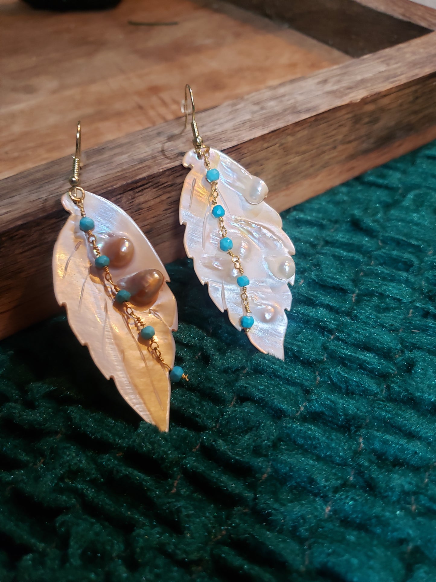 Mother of Pearl Carved Feather Earrings