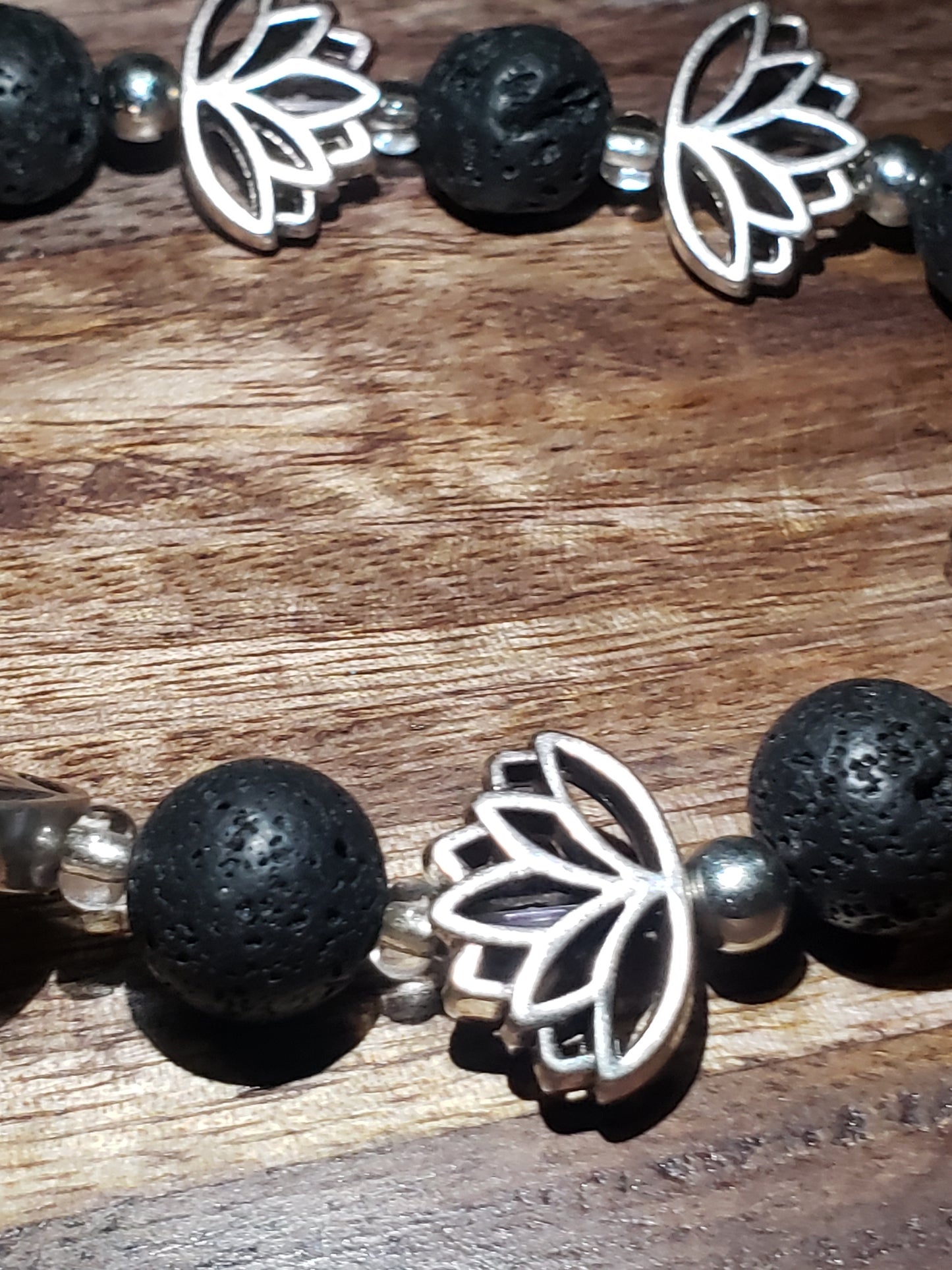 Lotus Flower and Lava Stone Bracelet