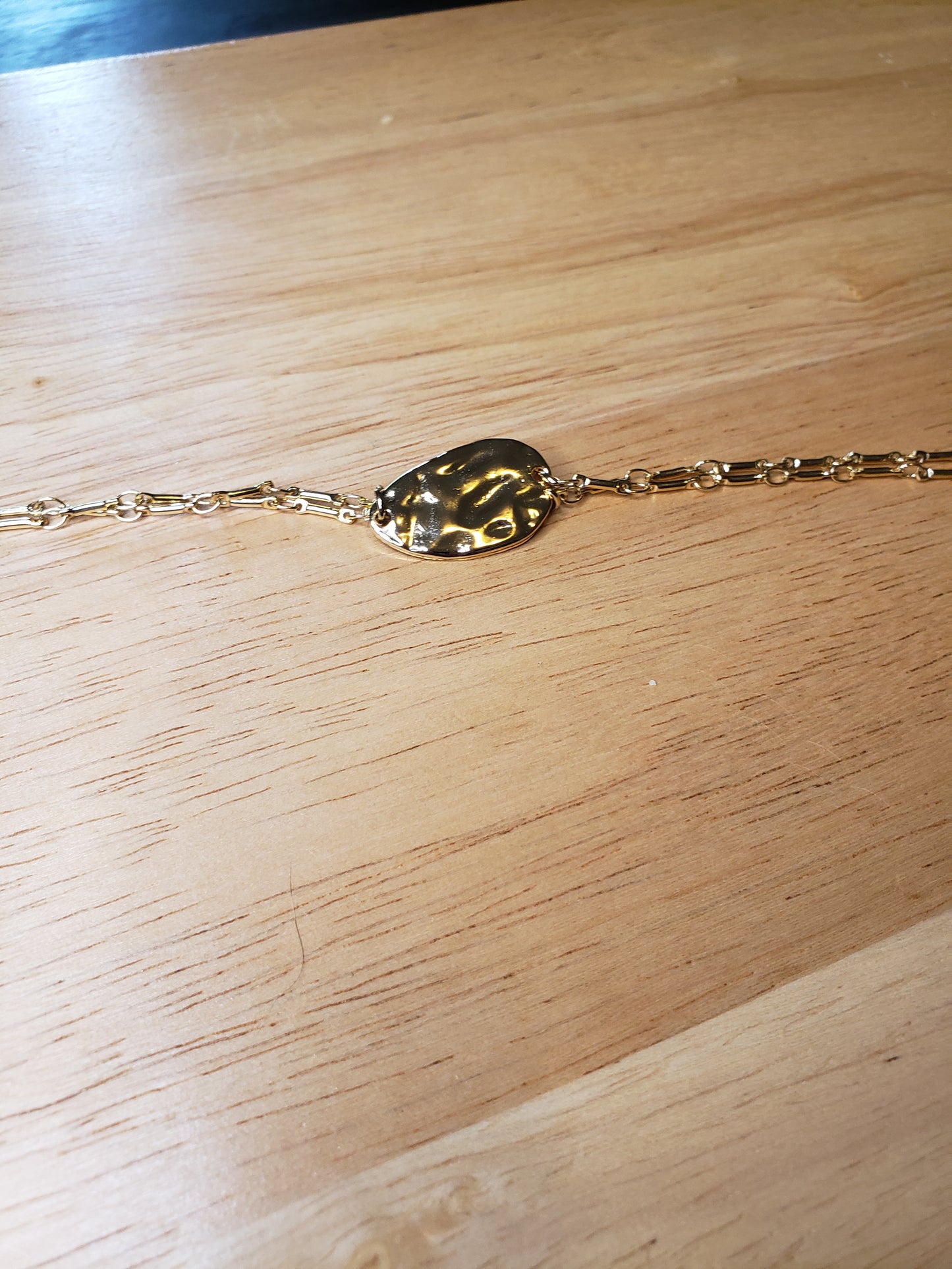Minimalist Gold Hammered Charm Bracelet