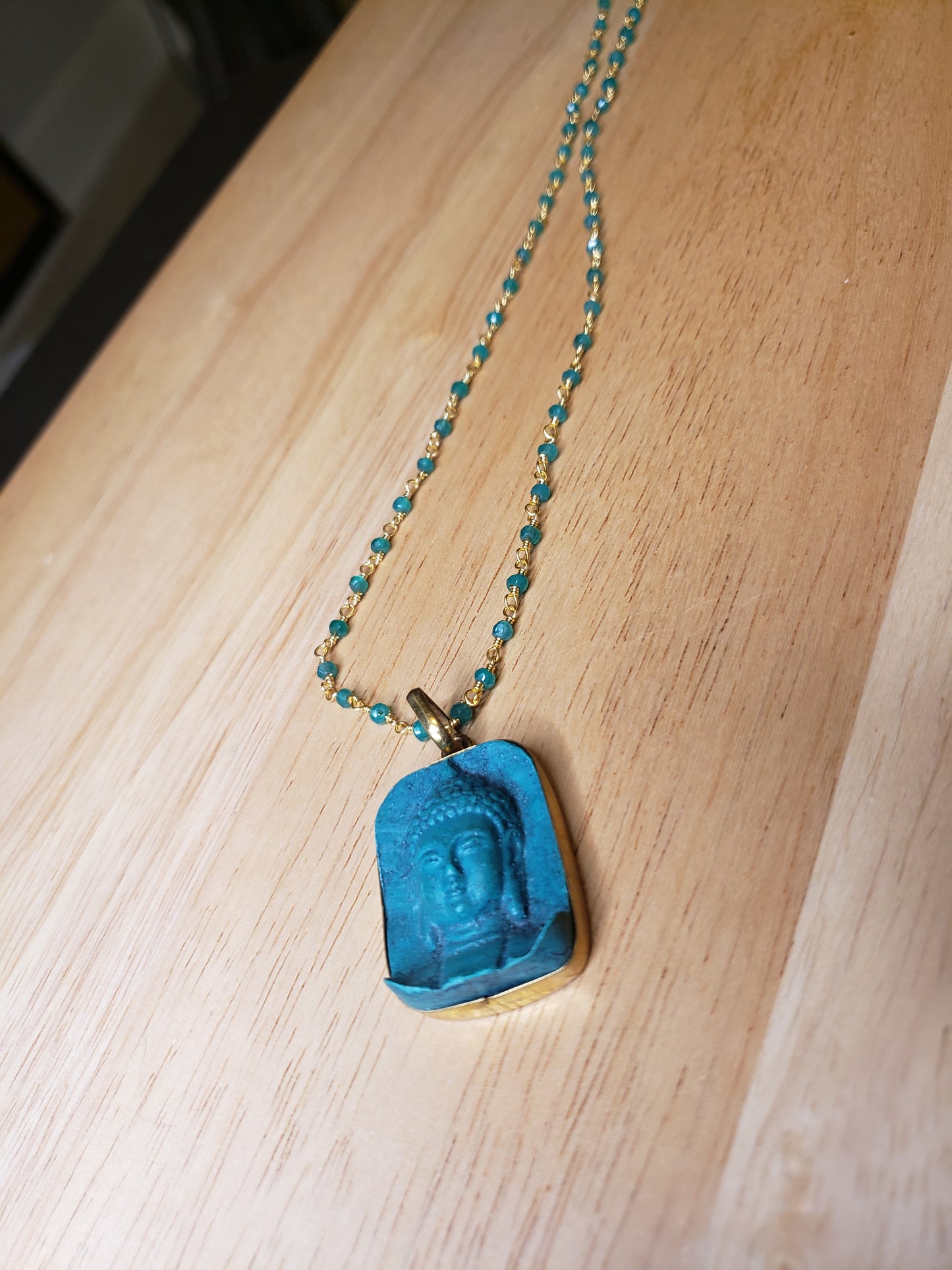 Stone Carved Buddha Rosary Style Necklace