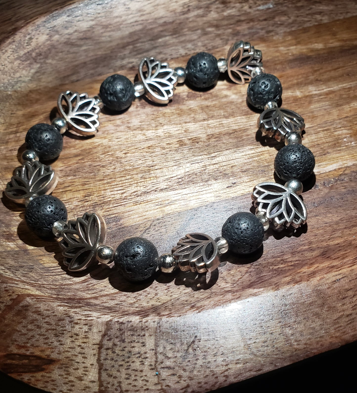 Lotus Flower and Lava Stone Bracelet