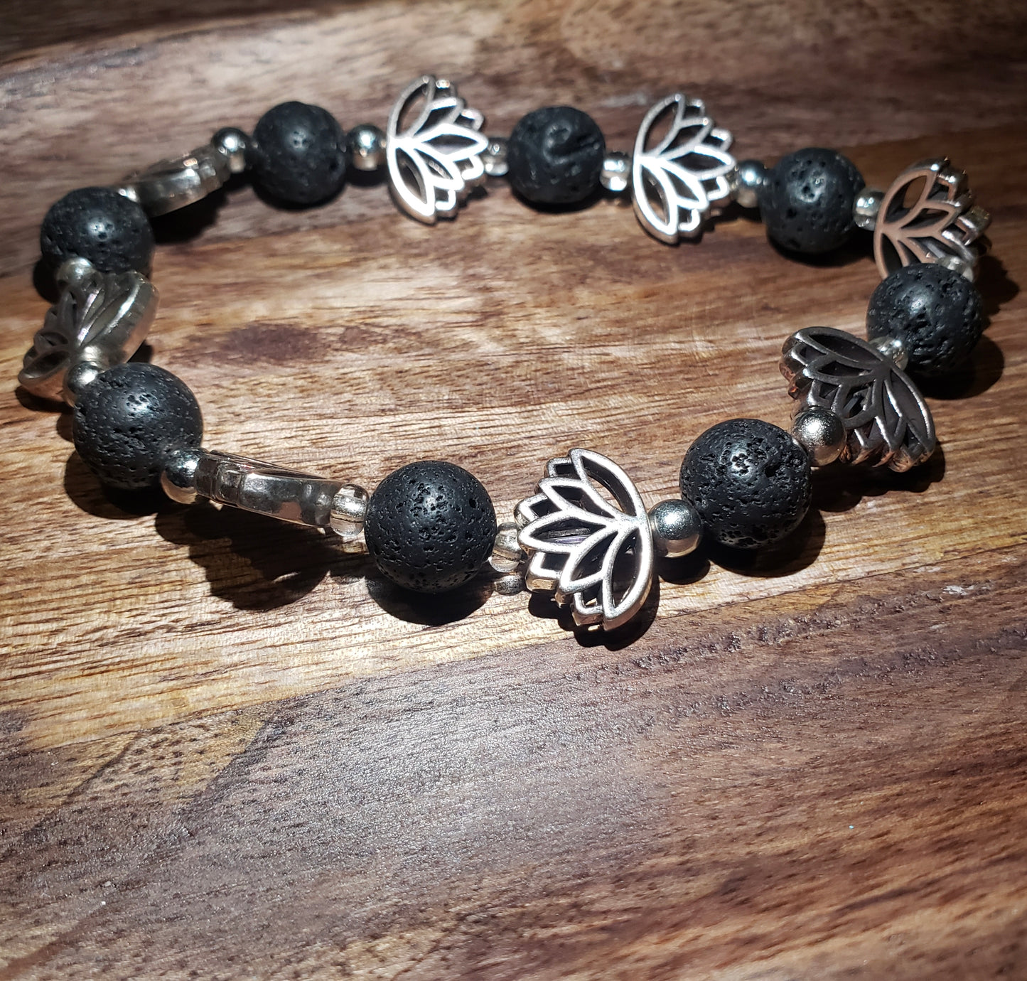 Lotus Flower and Lava Stone Bracelet