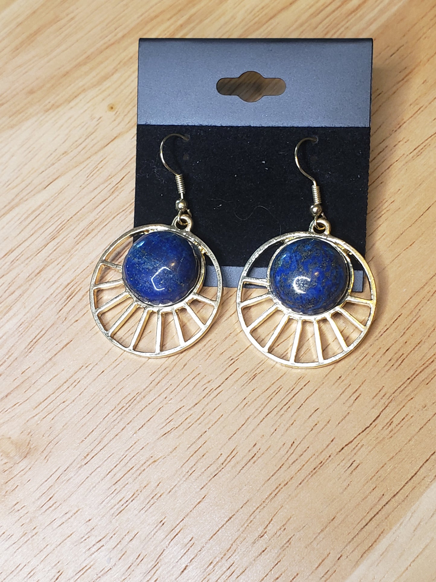 Blue Lapis Sun Pendant Earrings