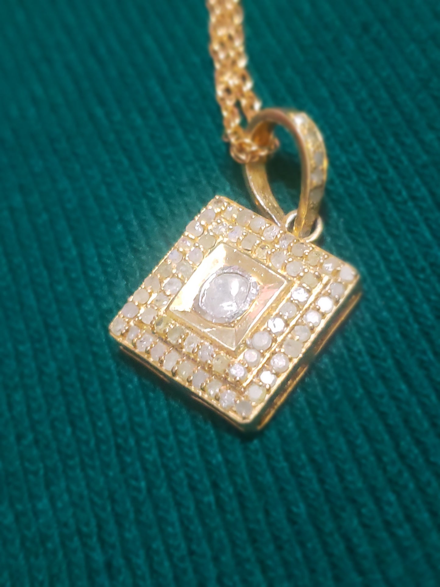 Diamond Paved Gold Square Pendant Necklace