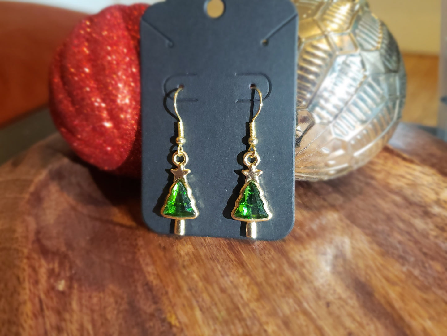 Green Christmas Tree Earrings