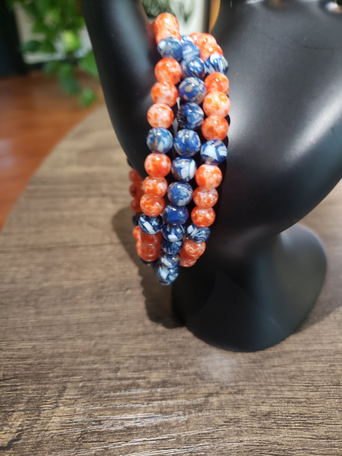 Amber Agate and Blue Sodalite Beaded Bracelet Set