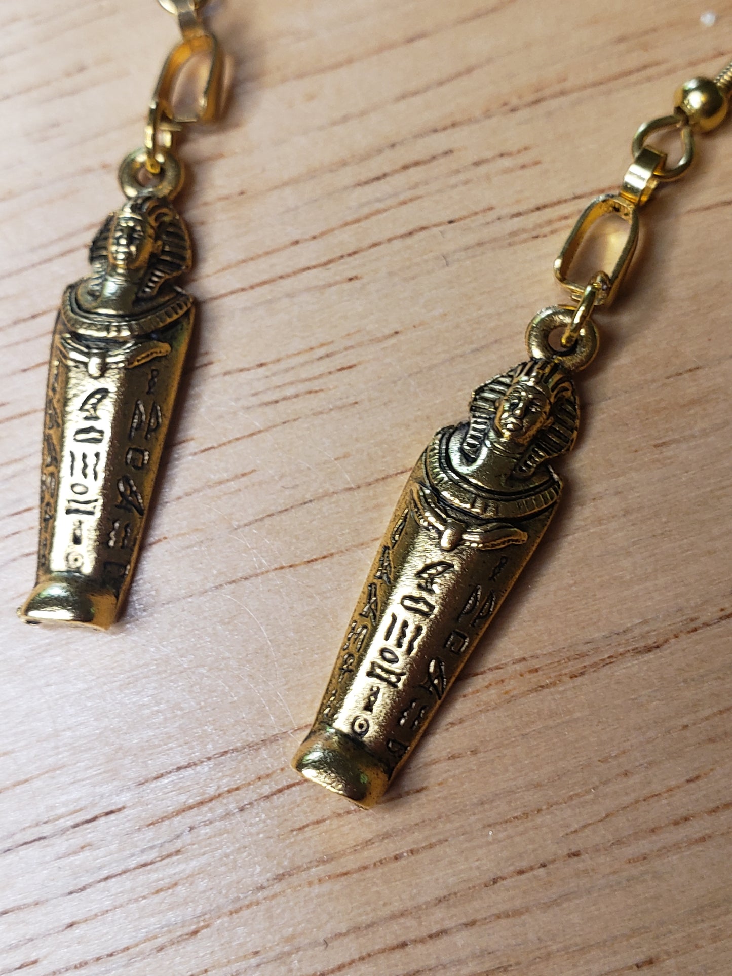 Egyptian Sarcophagus Mummy Pendant Earrings