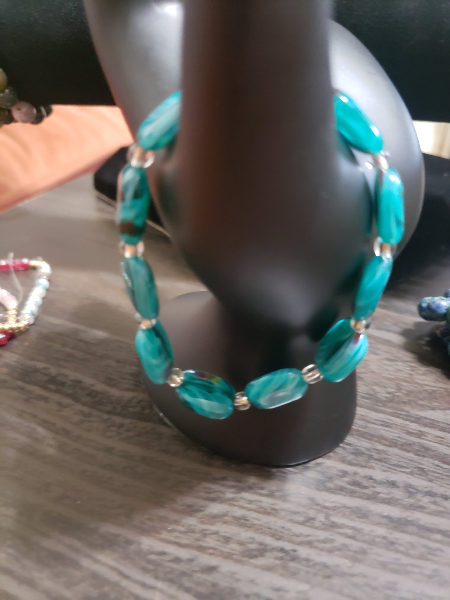 Aqua Swirl Glass Rectangle Bead Bracelet