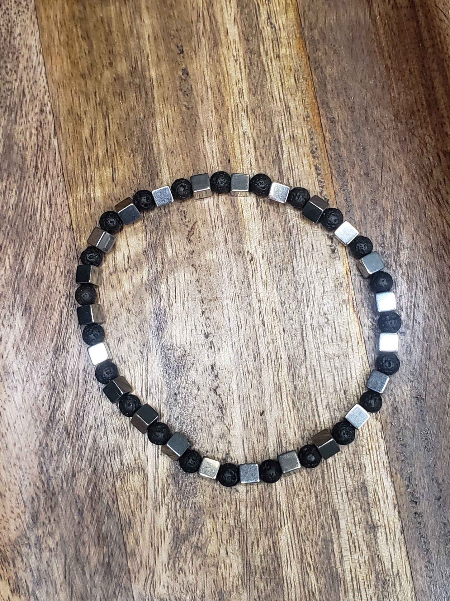 “Strata” – Lava Stone & Hematite Cube Bracelet