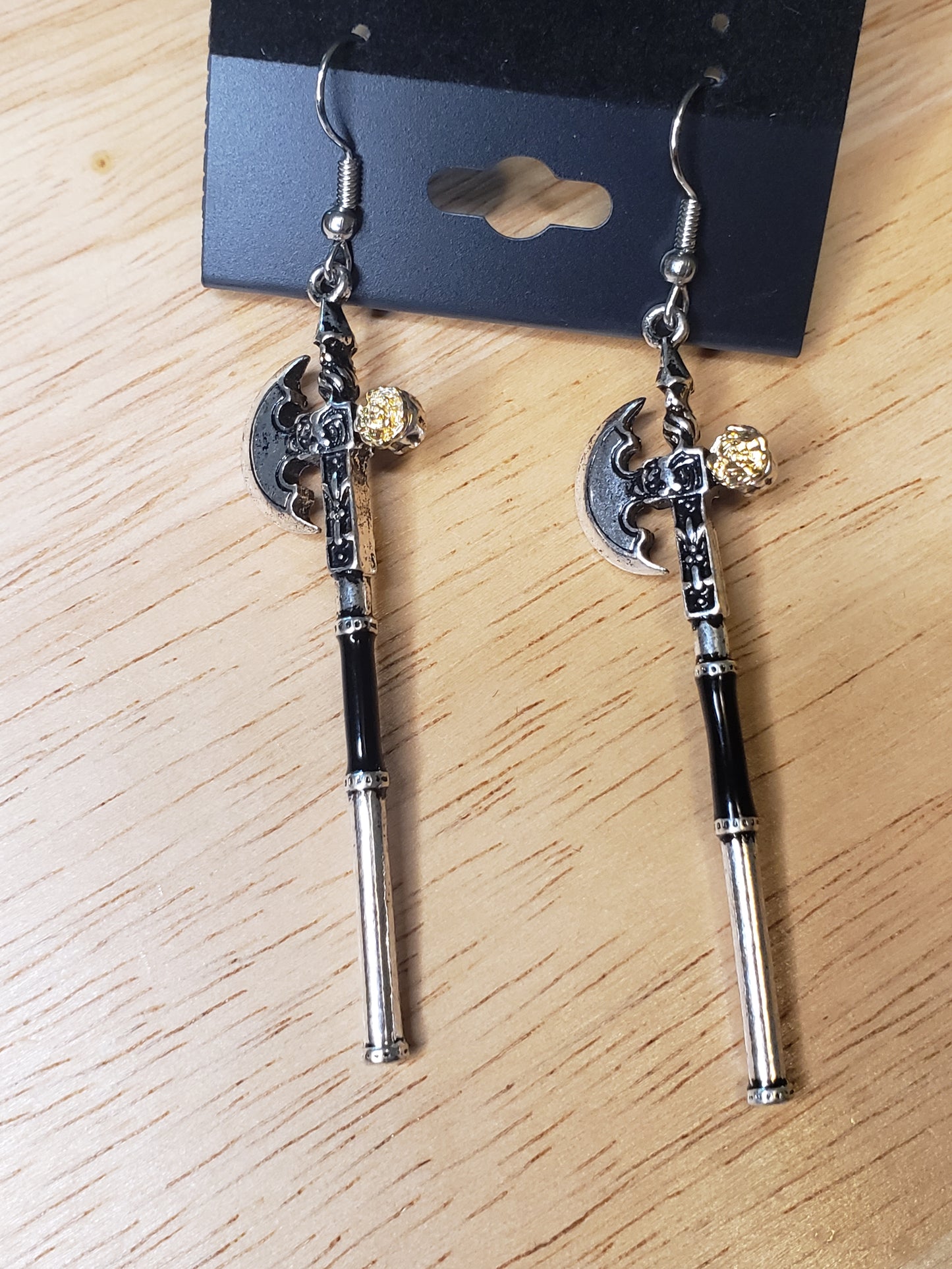 Silver Knights Halberd with Gold Rose Earrings