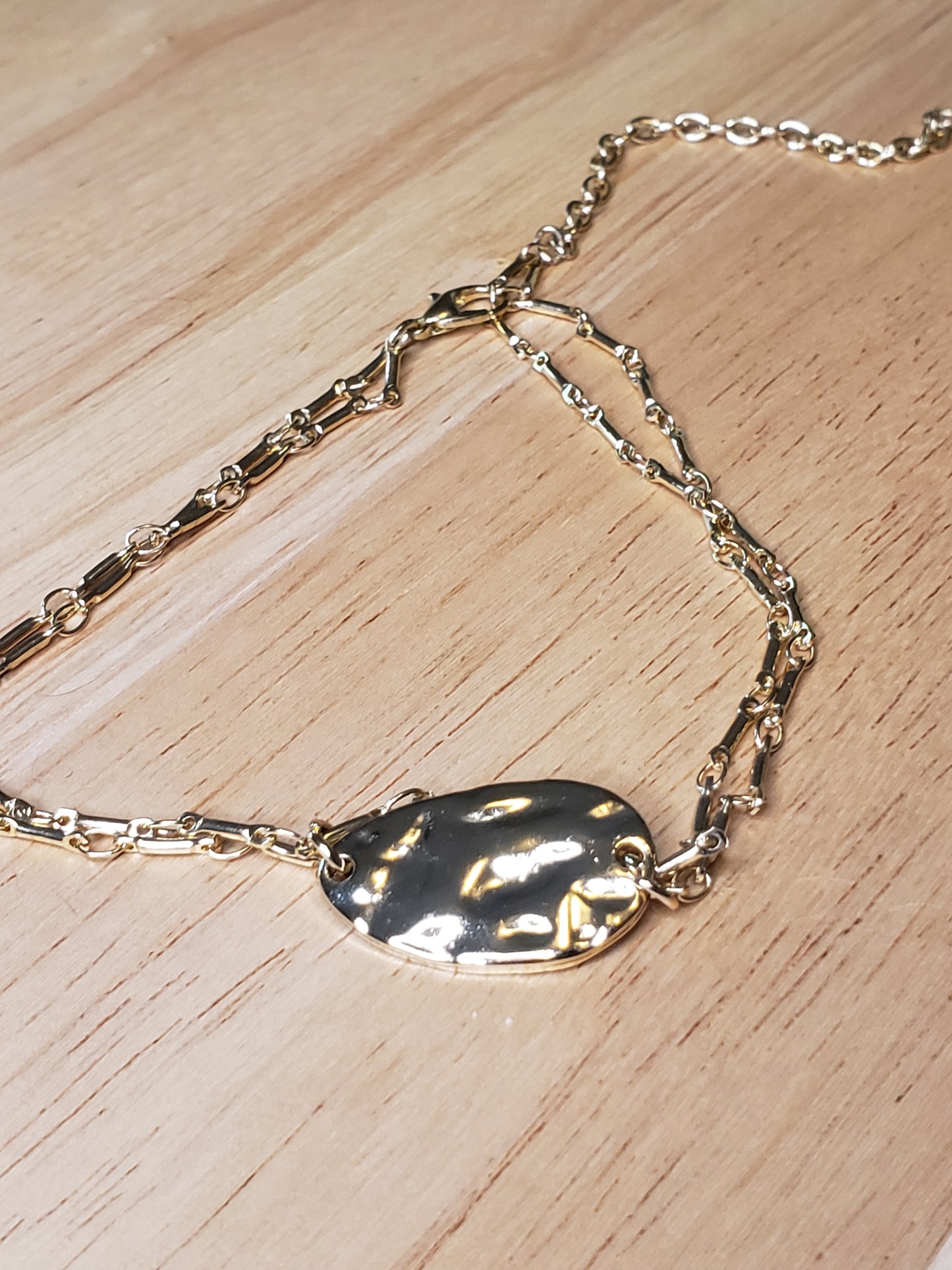 Minimalist Gold Hammered Charm Bracelet