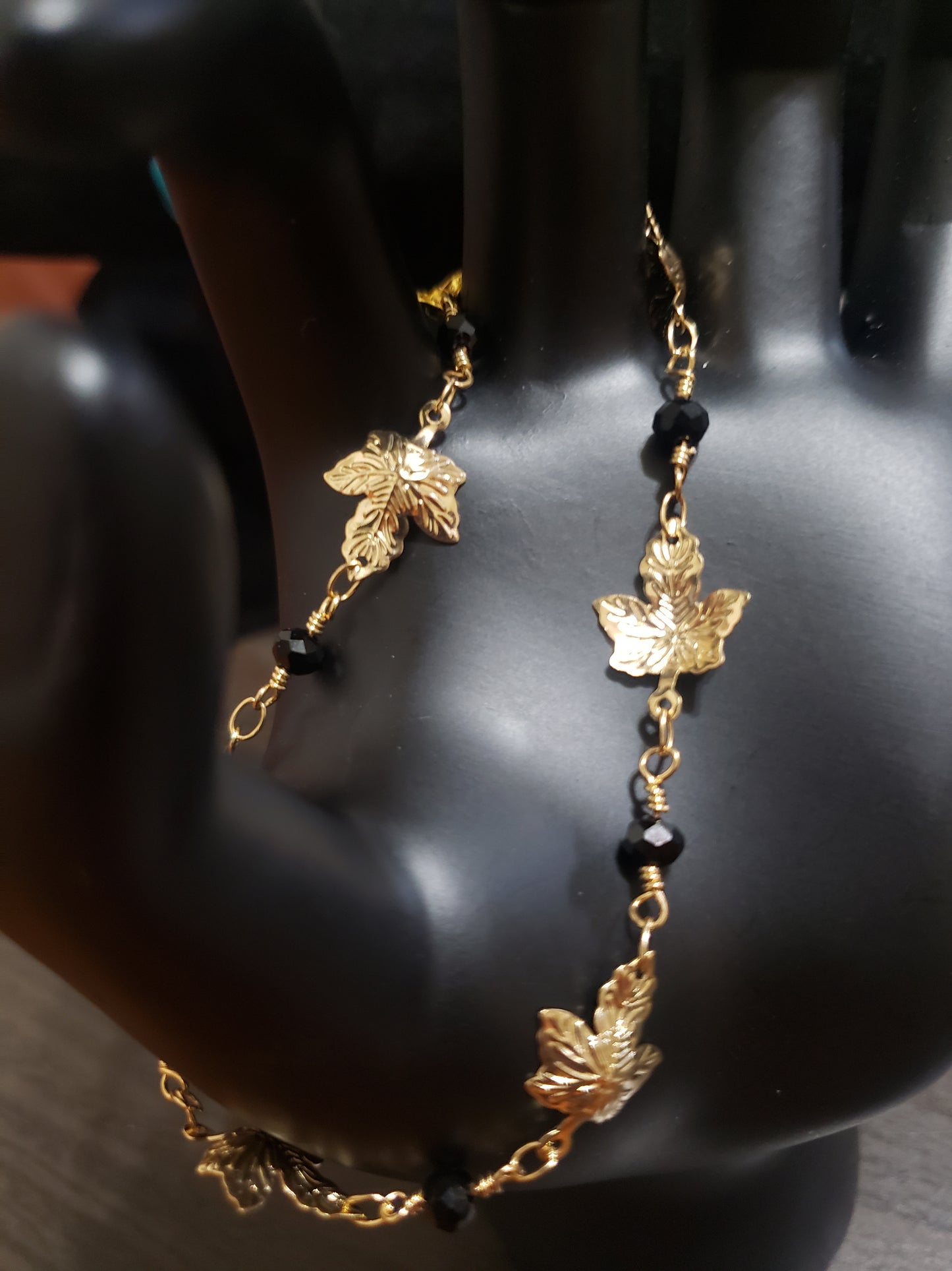 Gold & Black Metal Leaf Bracelet