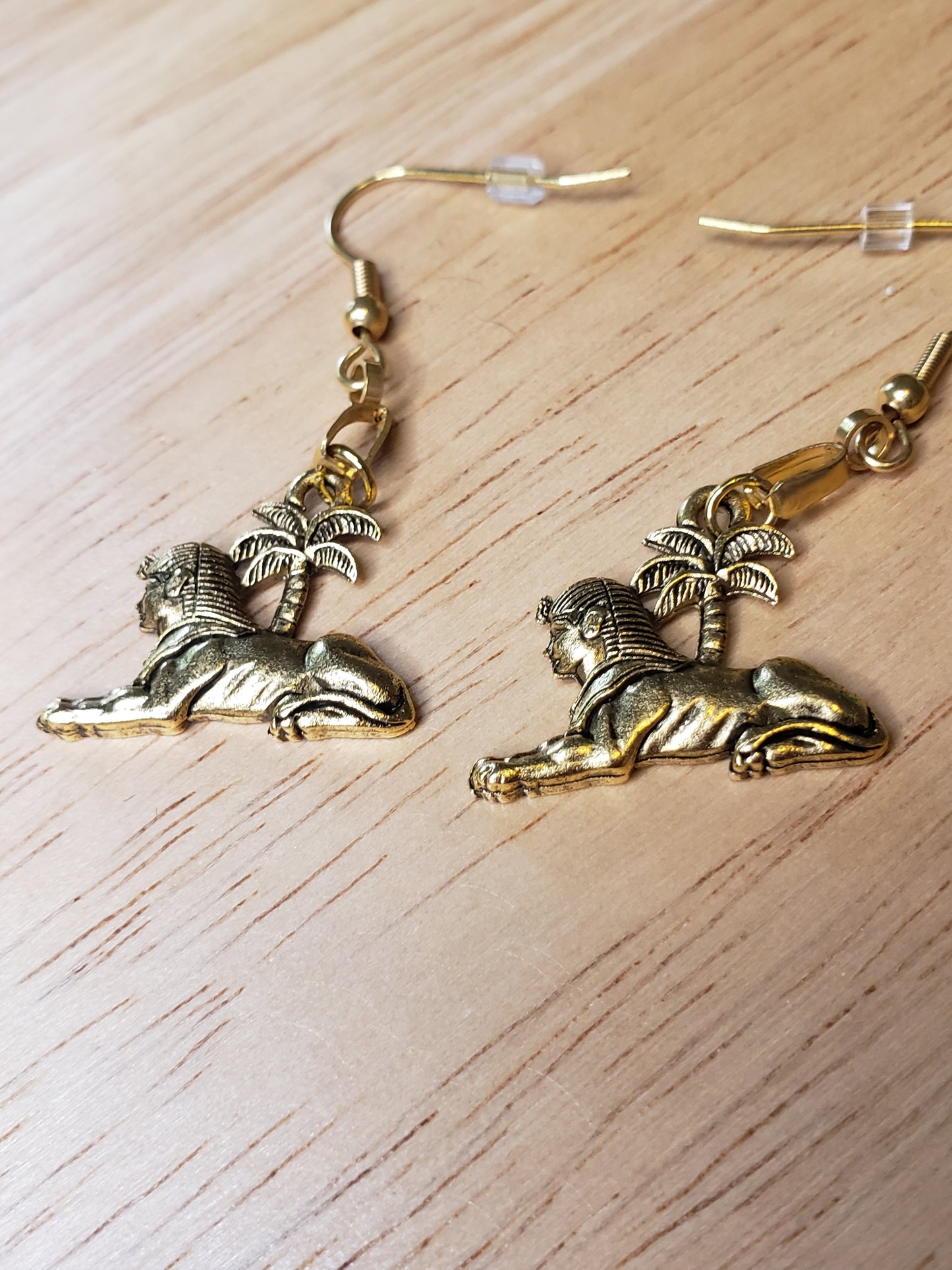 Egyptian Gold Sphinx Pendant Earrings