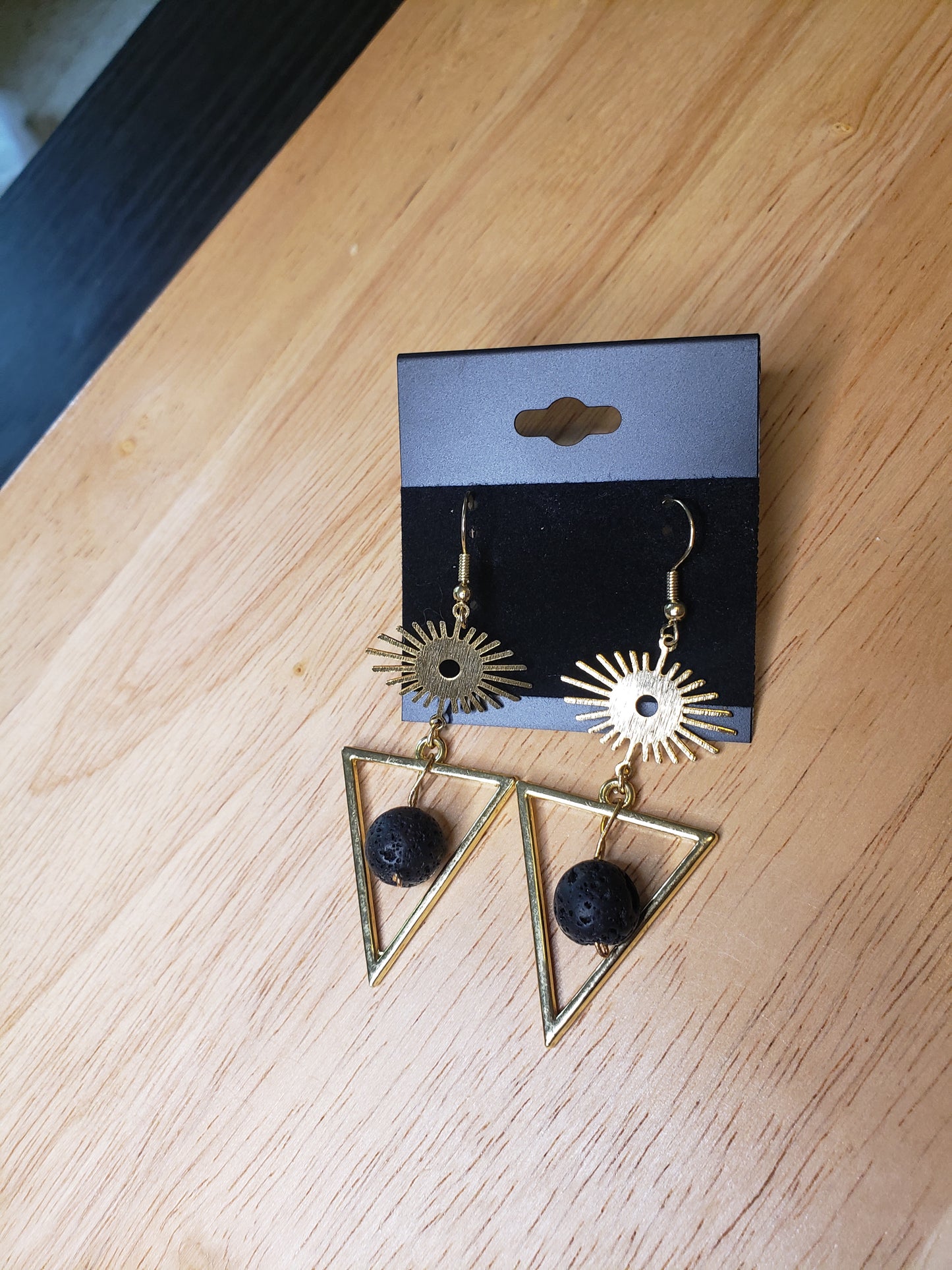 High Vibrations Essential Oil Diffuser Lava Stone Earrings with Geometric Evil Eye Charm