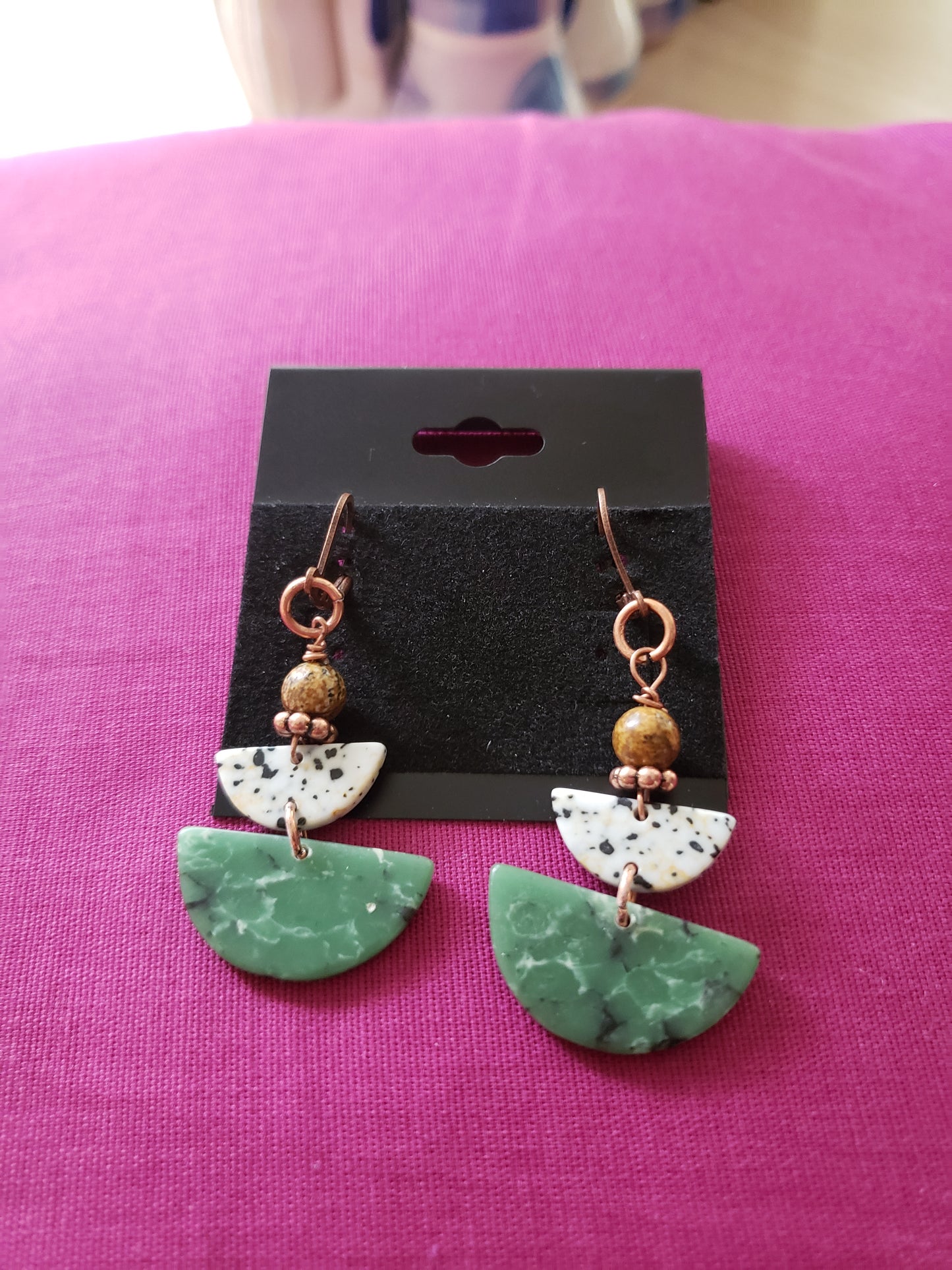 Green and White Semi Circle Earrings
