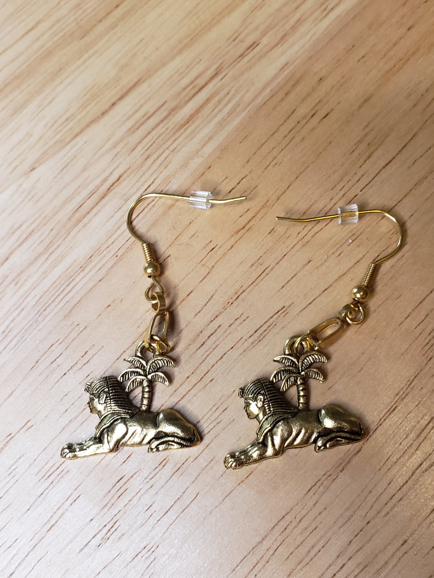 Egyptian Gold Sphinx Pendant Earrings