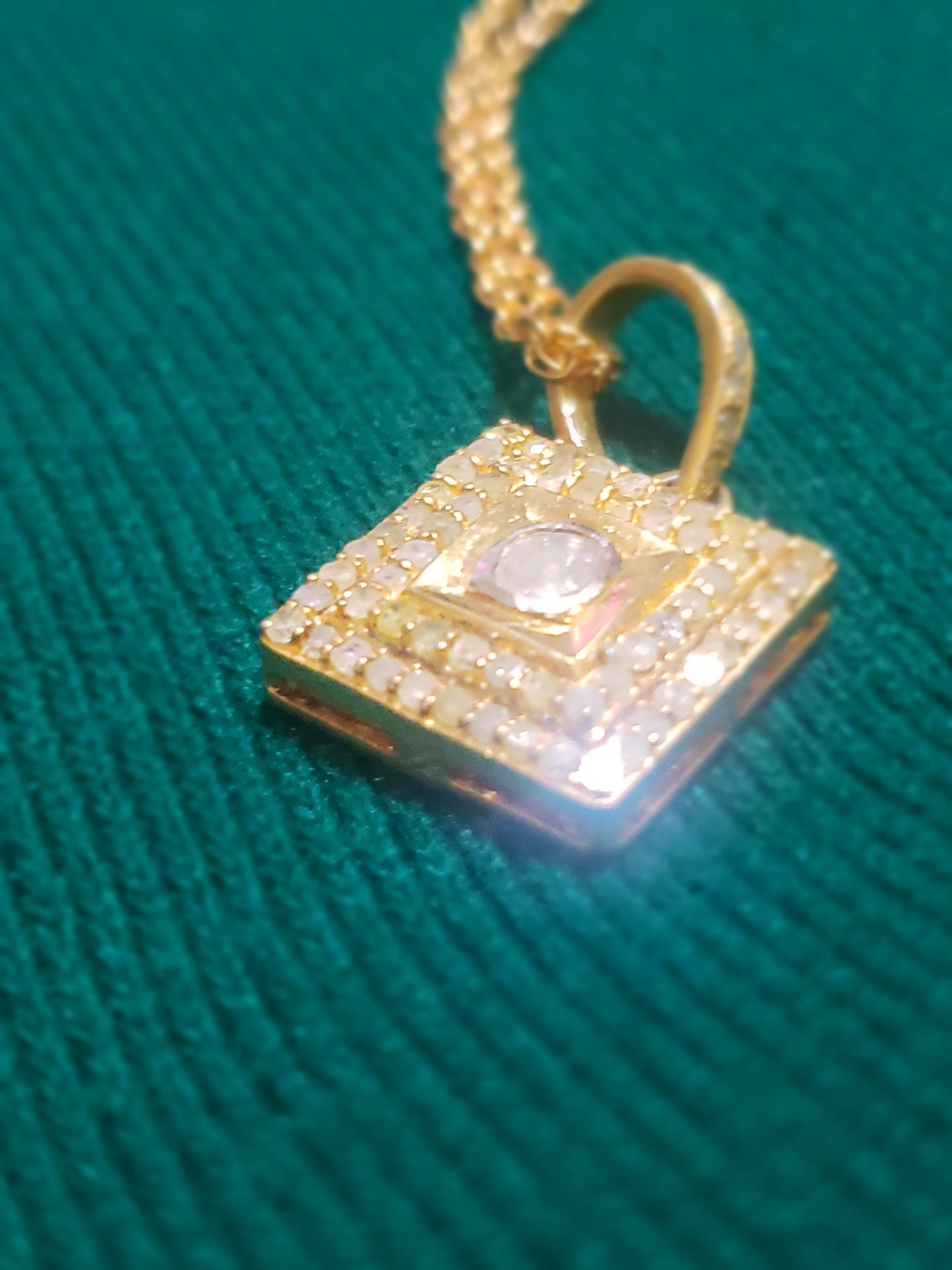 Diamond Paved Gold Square Pendant Necklace