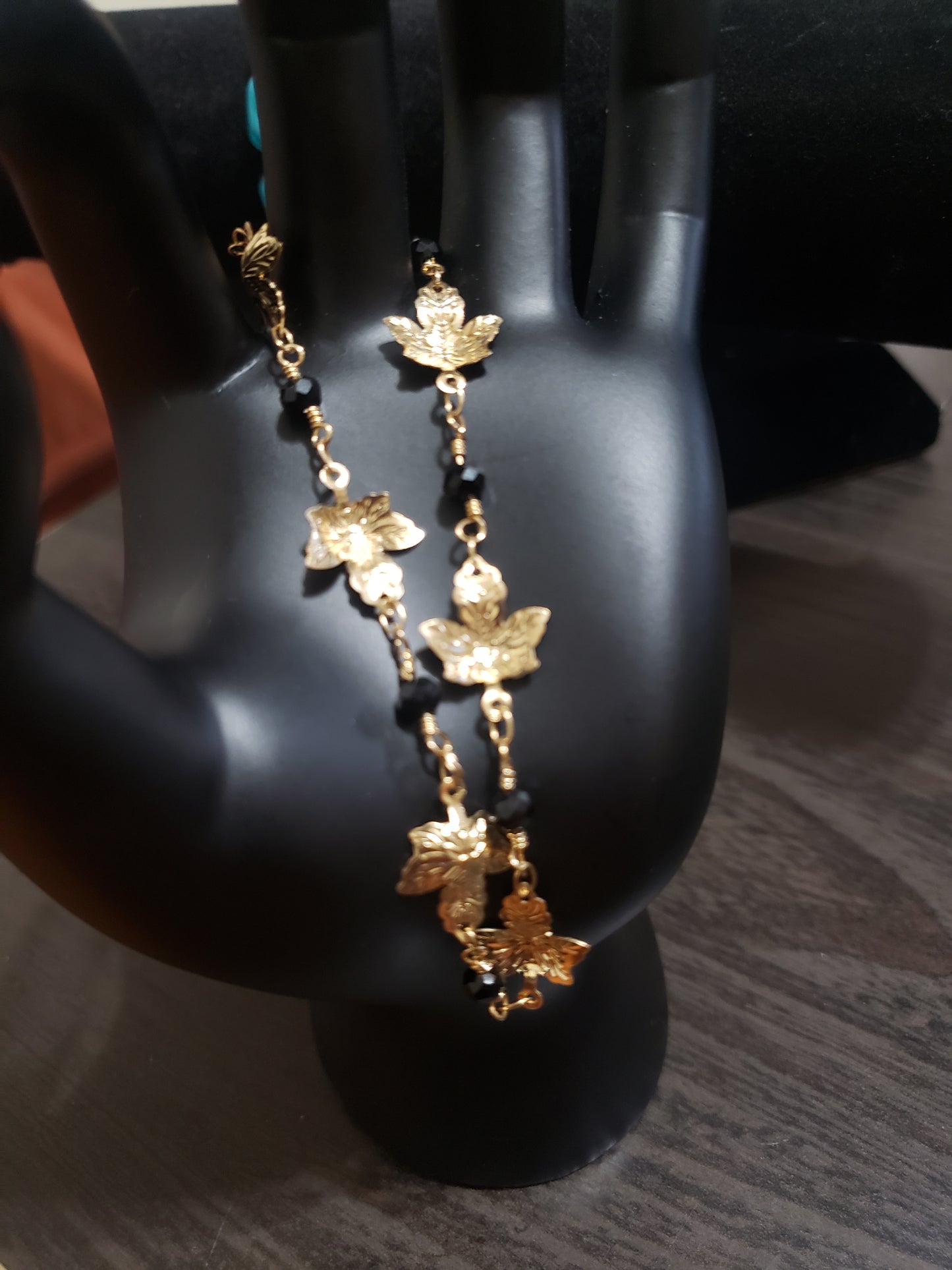 Gold & Black Metal Leaf Bracelet