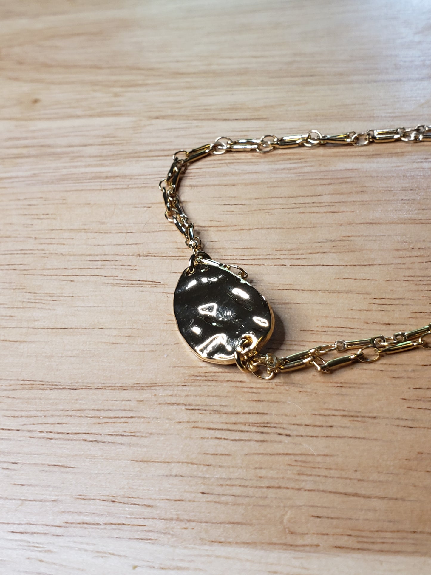 Minimalist Gold Hammered Charm Bracelet