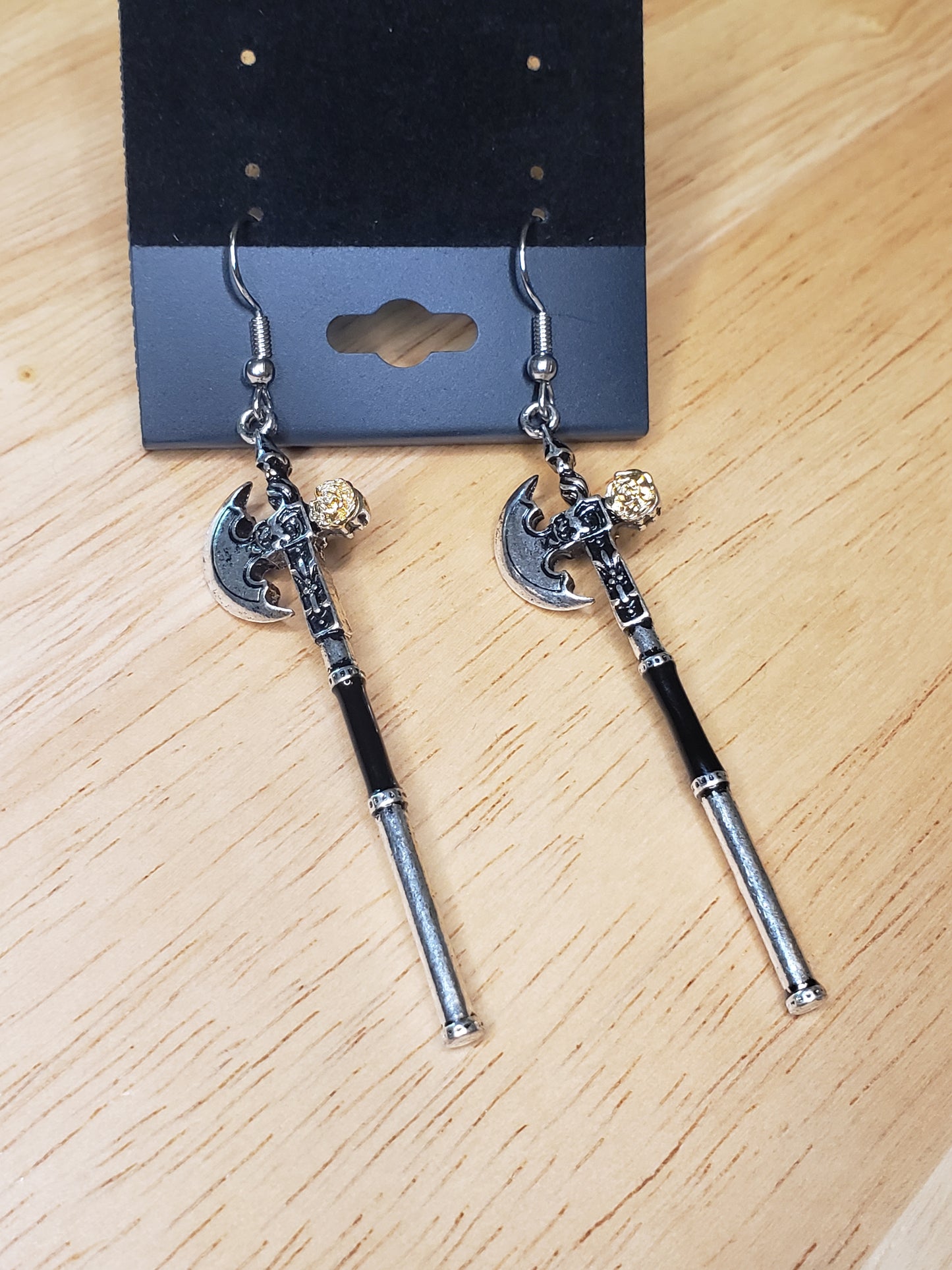 Silver Knights Halberd with Gold Rose Earrings