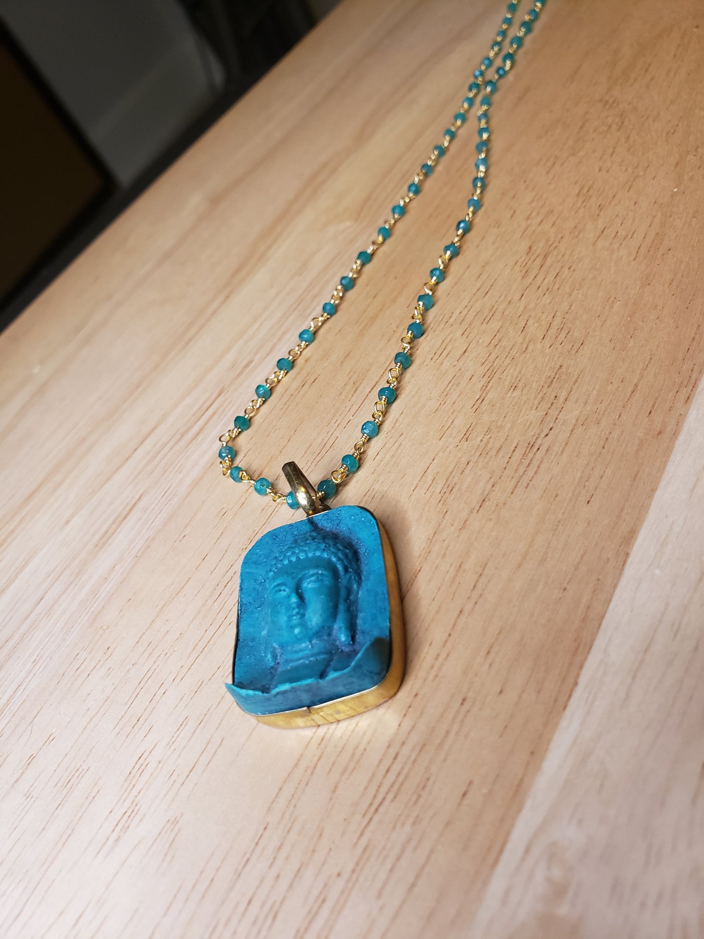 Stone Carved Buddha Rosary Style Necklace