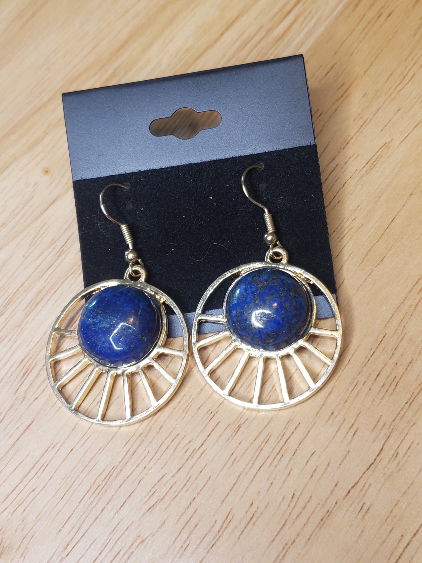 Blue Lapis Sun Pendant Earrings